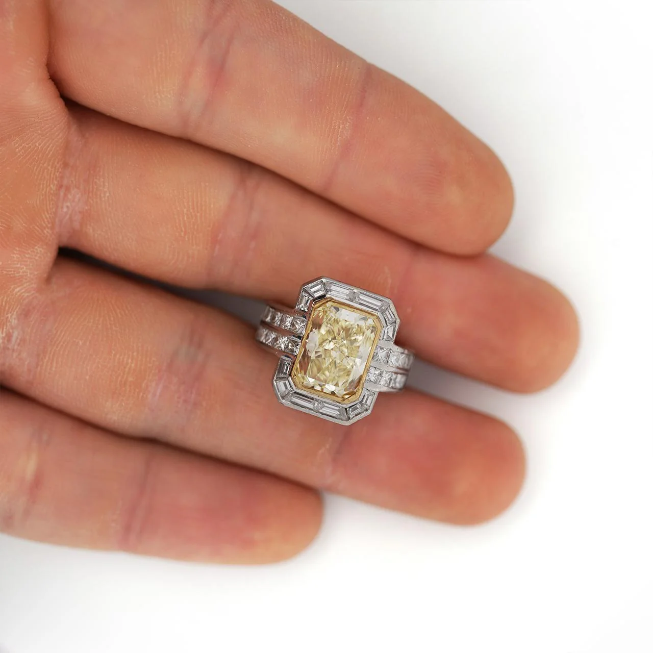 GIA Certified 4.12 Carat Fancy Yellow VS1 Radiant Diamond Halo Engagement Ring - Image 6