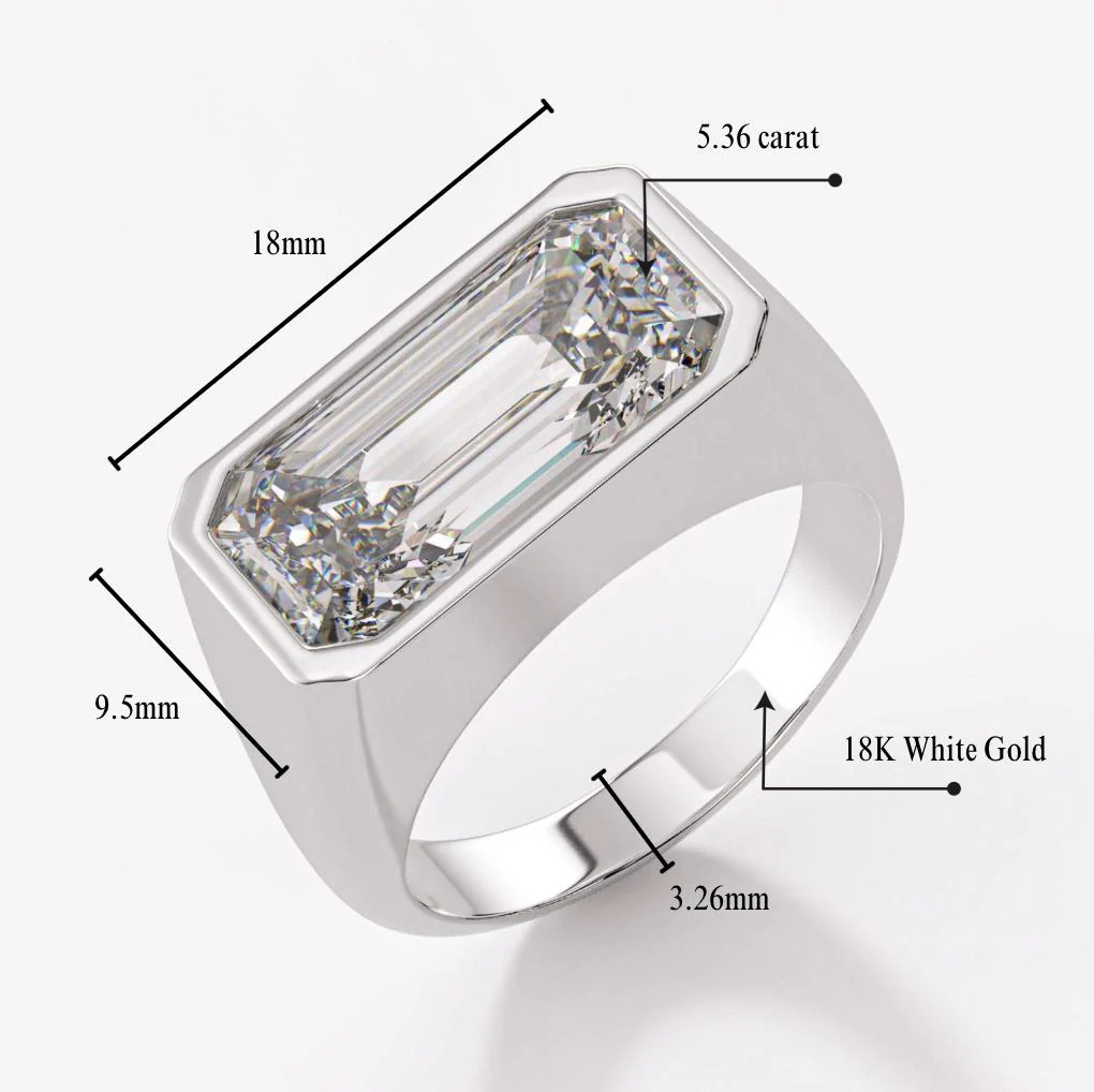 GIA Certified 5.36 Carat Emerald Cut Diamond East West Bezel Unisex Ring - Image 9