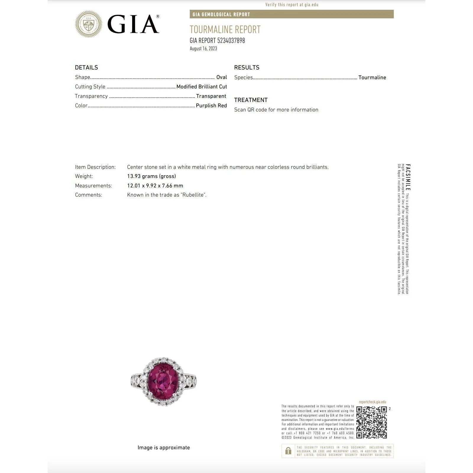 GIA Cert. 5.52 Carat Rubellite and Diamond Halo Filigree Ring - Image 10
