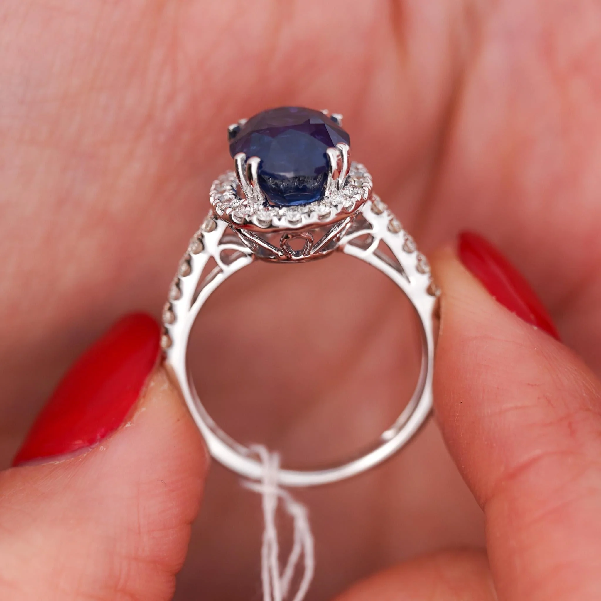 GIA Certified 6.01 Carat Sapphire & Diamond in Halo Engagement Ring - Image 9