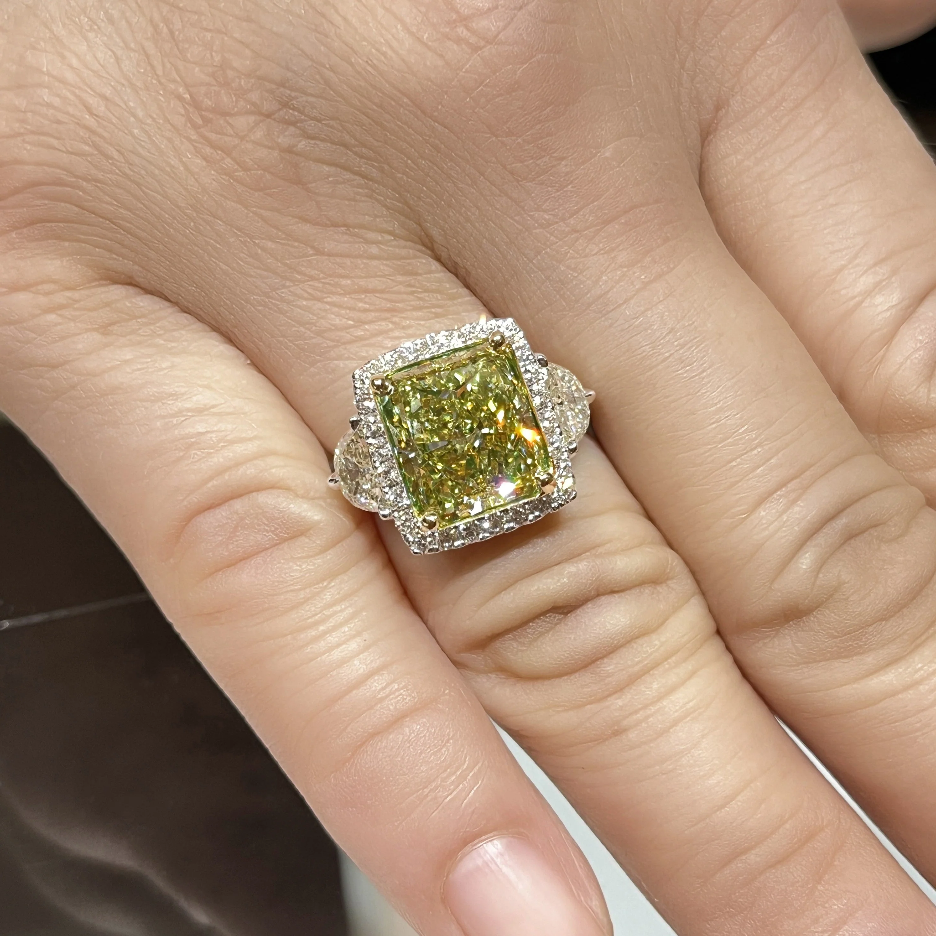 GIA Certified 6.07 Carat Radiant Cut Fancy Brownish Greenish Yellow Diamond Ring - Image 9