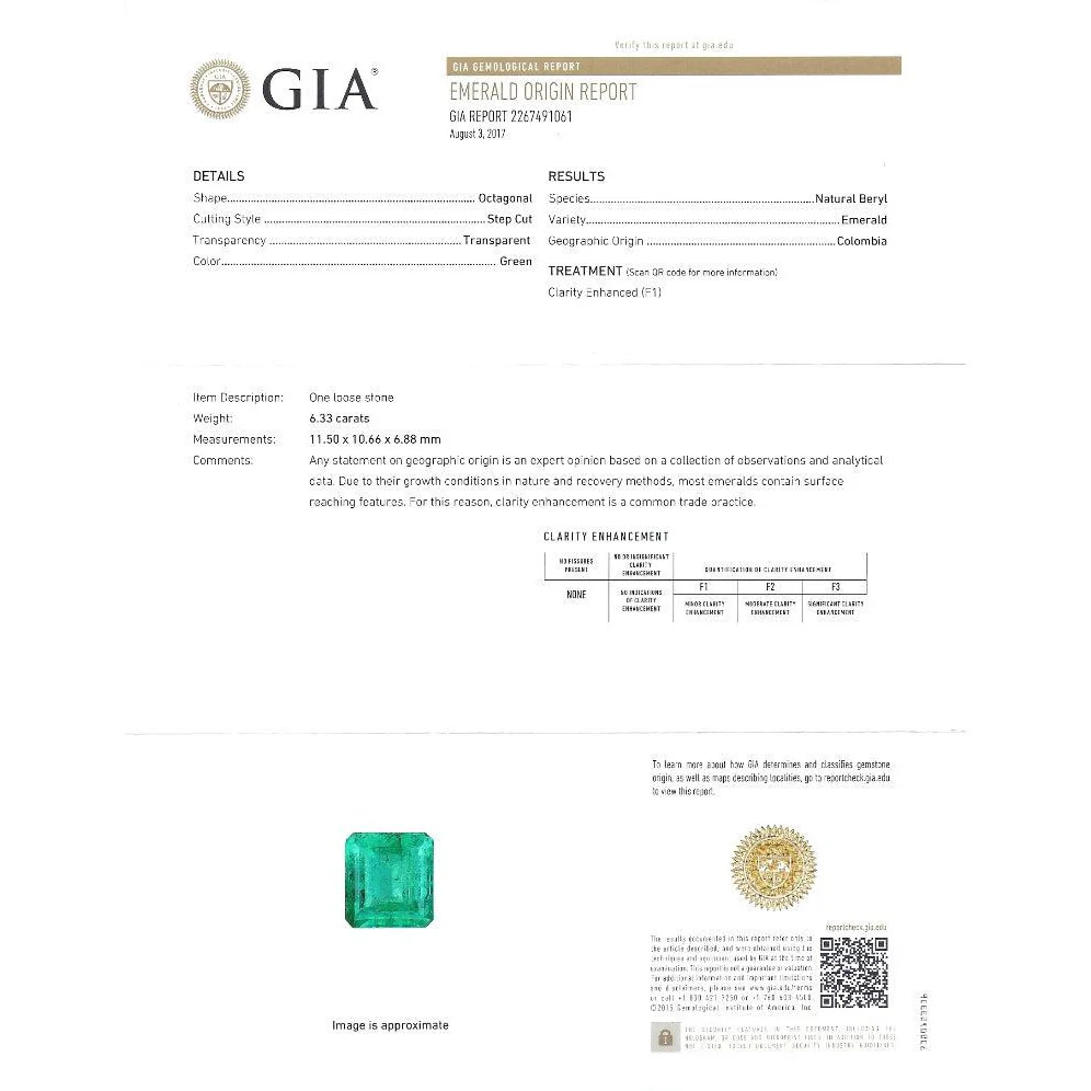 GIA Certified 6.33 Carat Minor Oil Colombian Emerald Necklace in 18K White Gold - Image 7