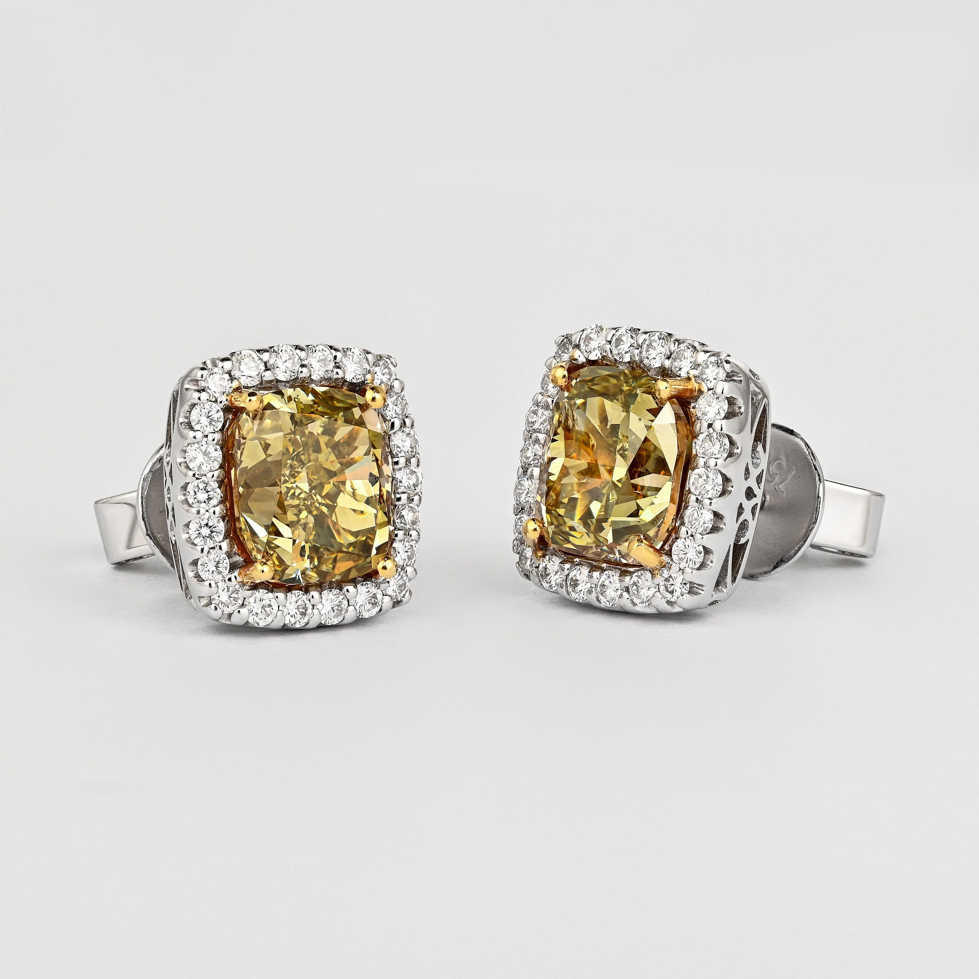GIA Certified Fancy Brownish Greenish Yellow Diamond Stud Earrings & Ring Set - Image 5