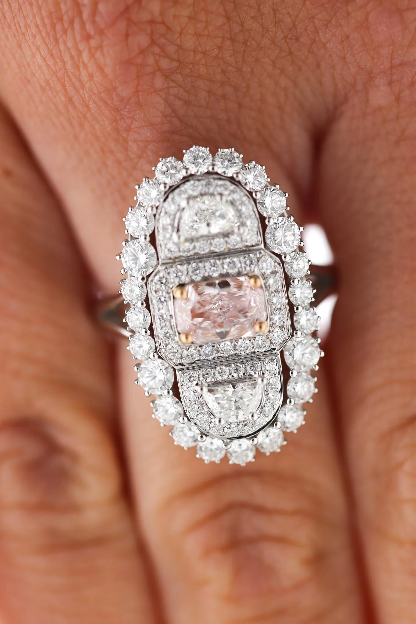 GIA Certified Fancy Light Pink Diamond Elongated Halo Cluster Ring - Image 6
