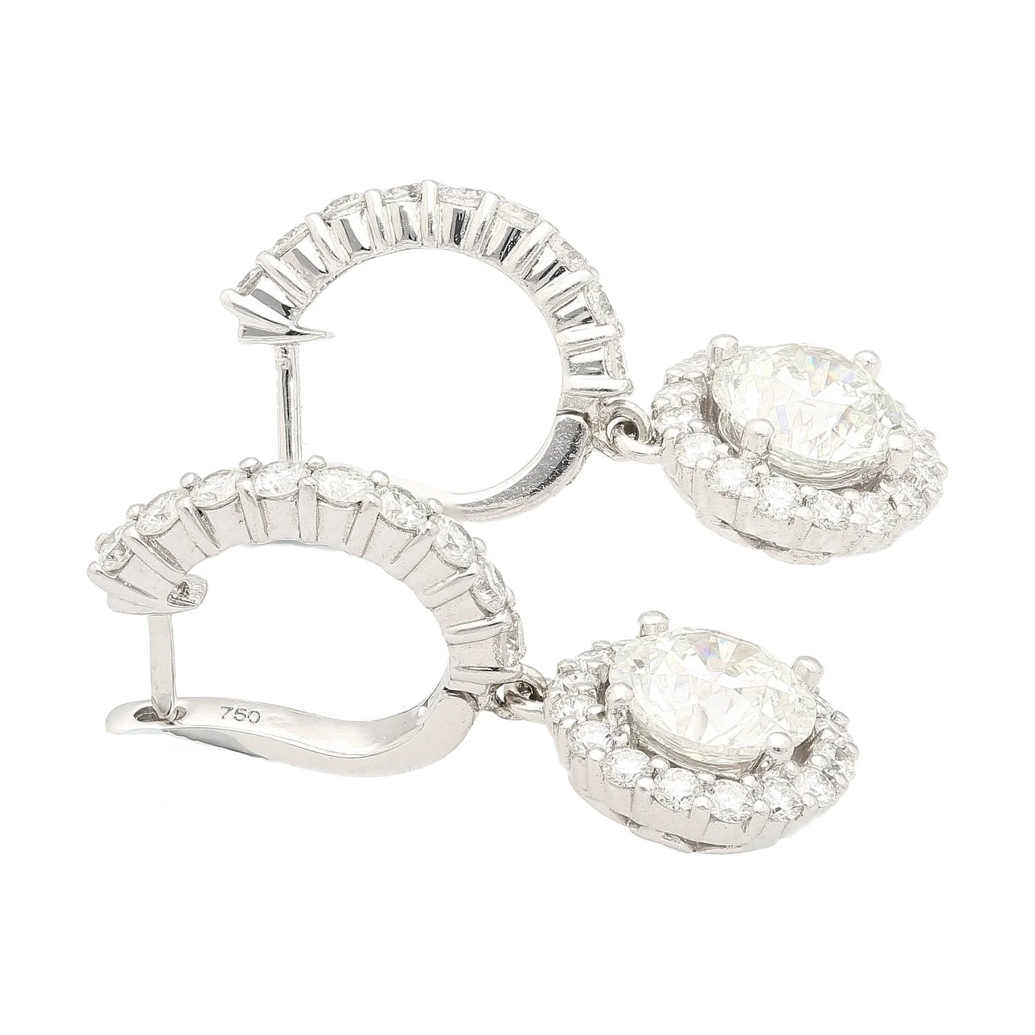 GIA Certified 3.7 Carat TW Natural Diamond Latch Back Dangle-Drop Earrings in 18K - Image 2