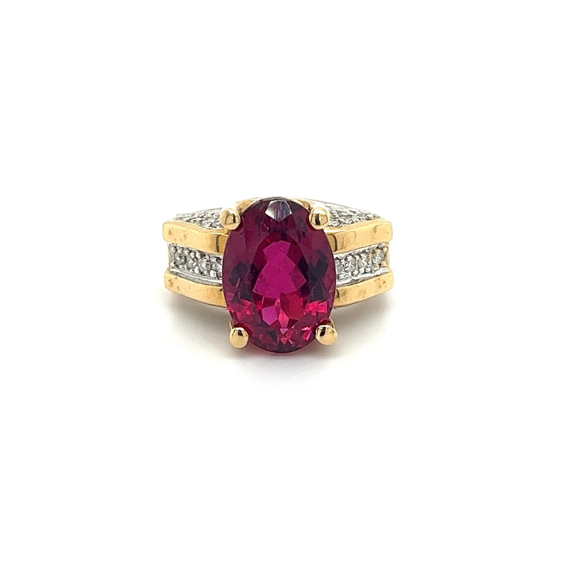 GIA Certified Oval Cut 7 Carat Purplish Red Tourmaline Ring with Diamond Sides in 18K Gold - Image 10