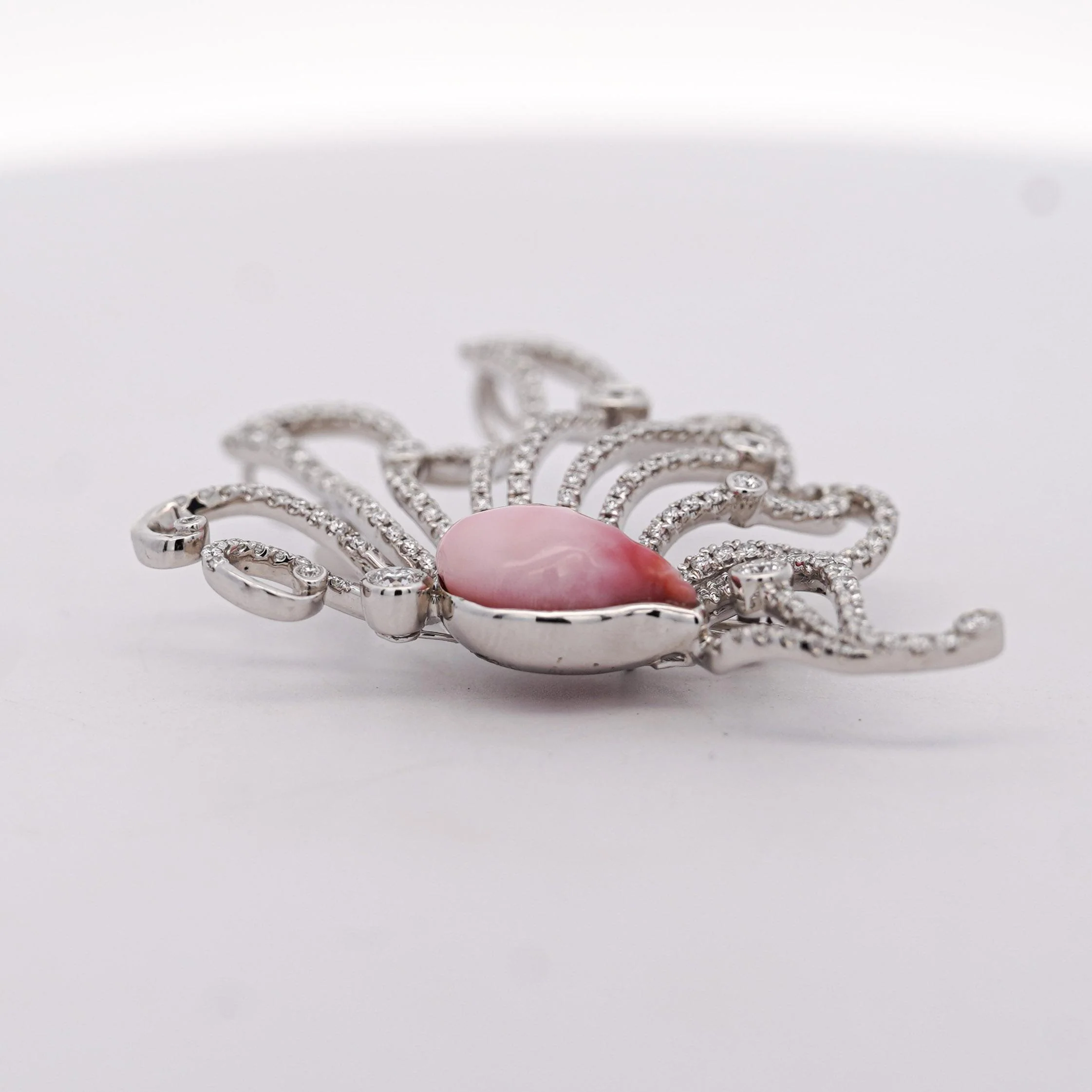 GIA Certified Pink Natural Saltwater Conch Pearl & Diamond Platinum Brooch - Image 5