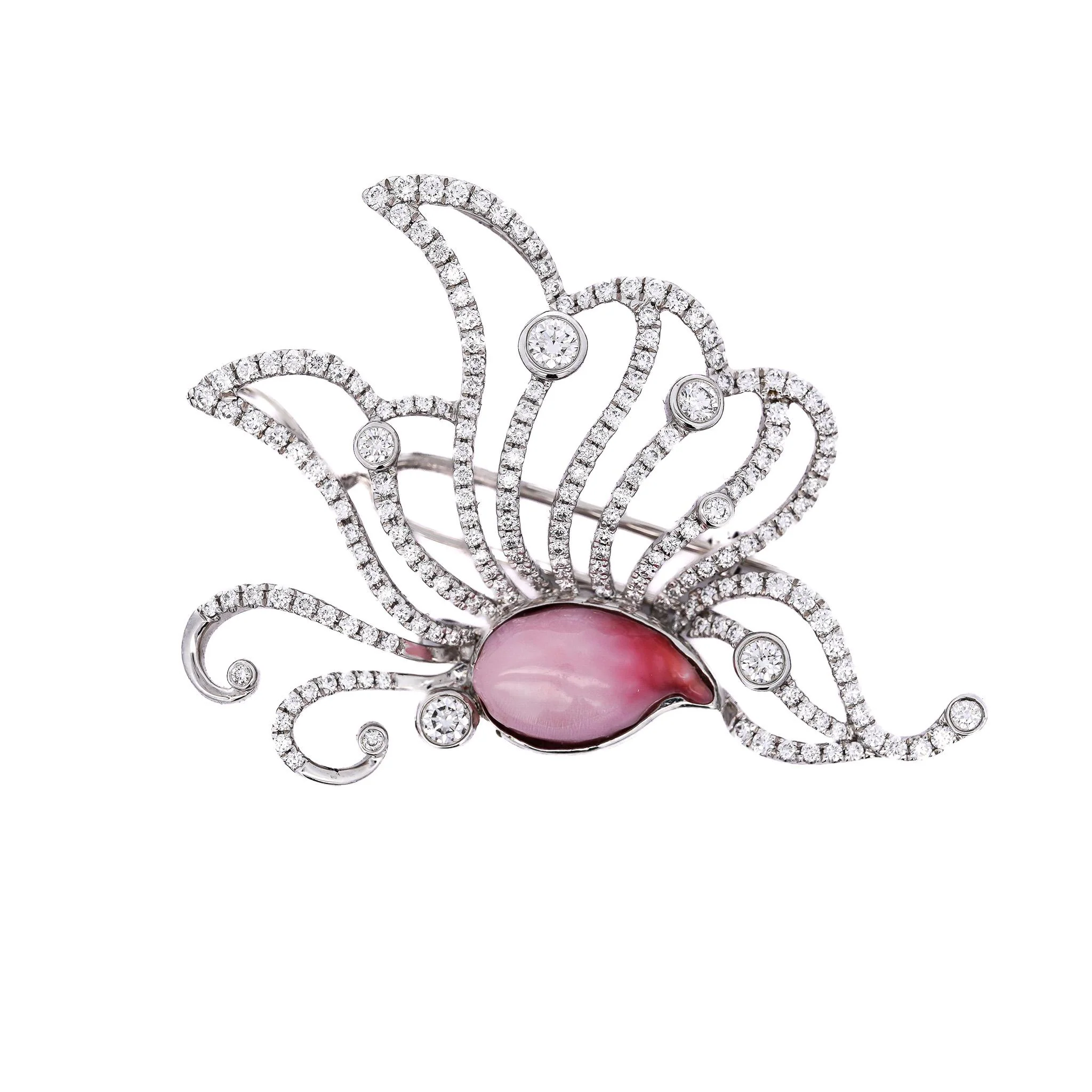 GIA Certified Pink Natural Saltwater Conch Pearl & Diamond Platinum Brooch - Image 6