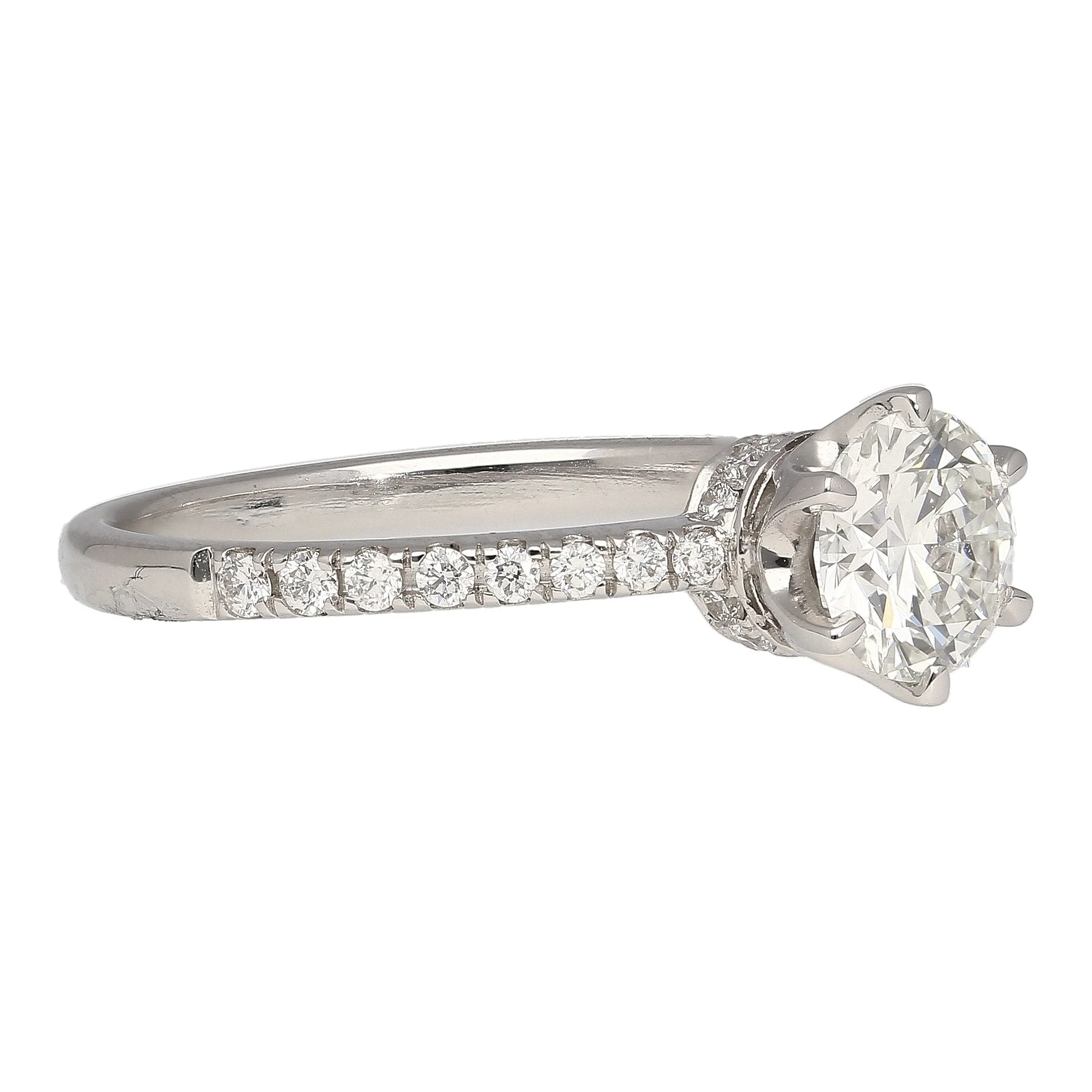 GIA Certified 0.51 Carat Round Cut Diamond 18K White Hidden Halo Engagement Ring - Image 4