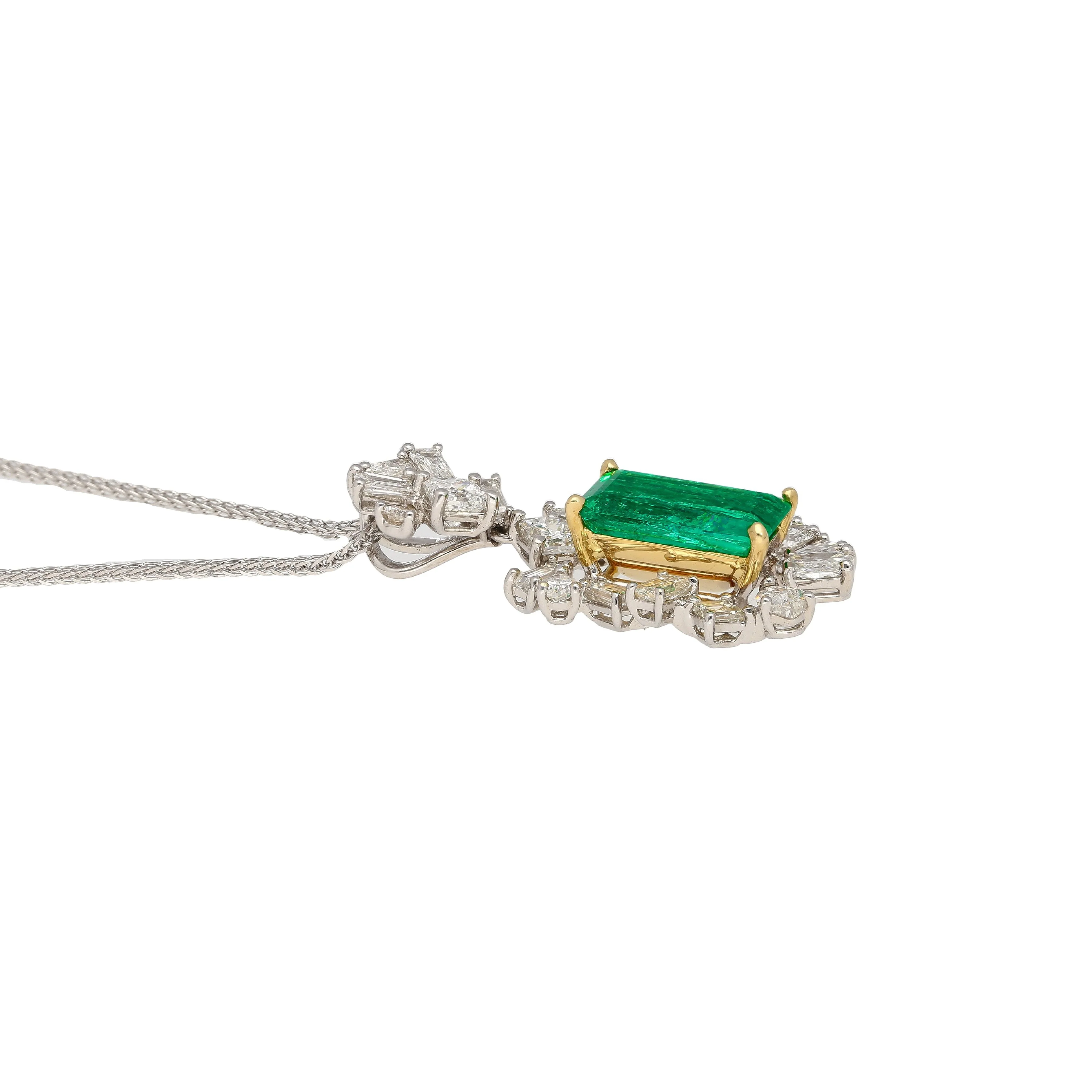 GIA & GRS Certified Natural Muzo Vivid Green Colombian Emerald Pendant Necklace with Diamonds in 18K Gold - Image 2