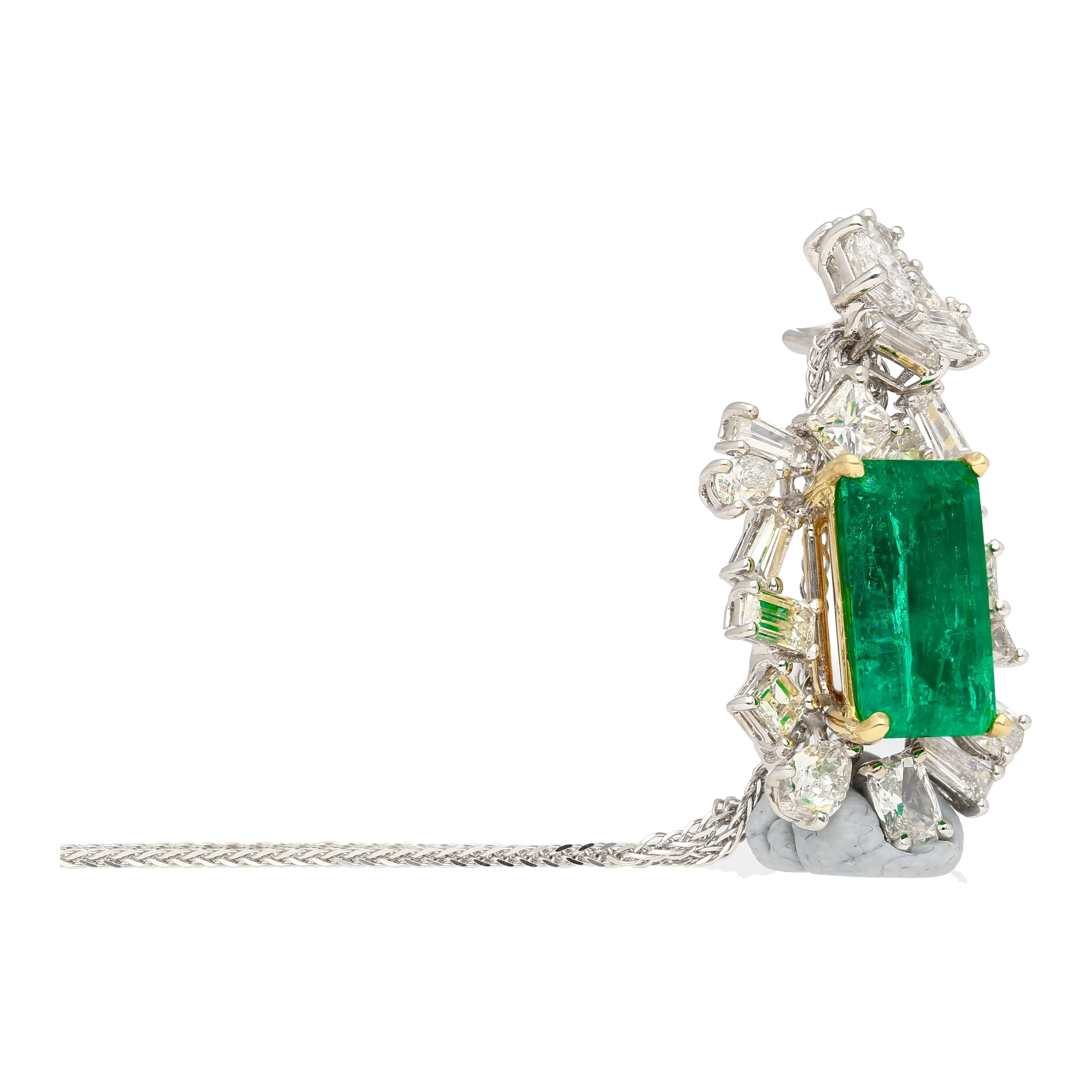 GIA & GRS Certified Natural Muzo Vivid Green Colombian Emerald Pendant Necklace with Diamonds in 18K Gold - Image 6