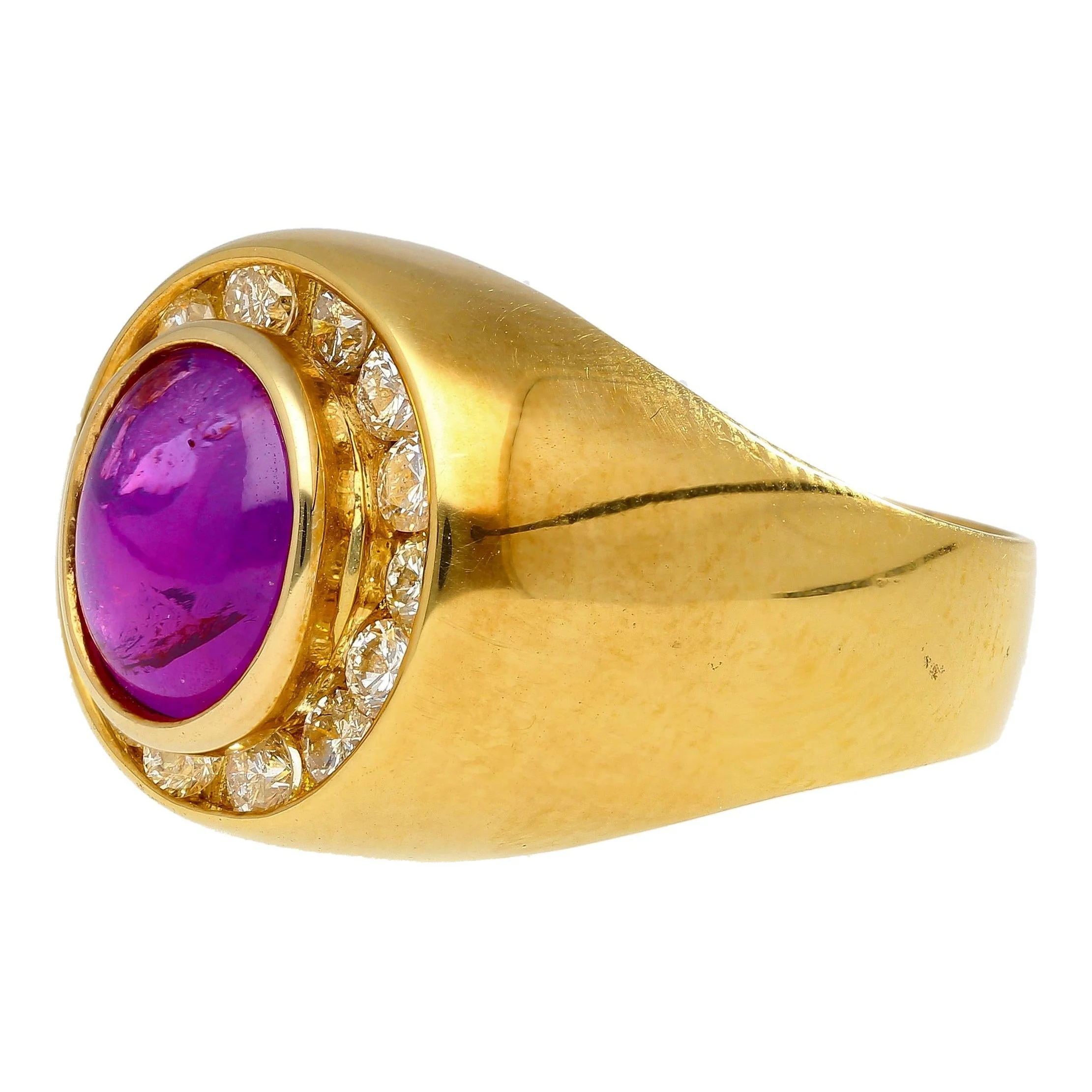 GIA Certified No Heat 3.50 Carat Pink/Purple Star Sapphire and Diamond Dome Ring - Image 4