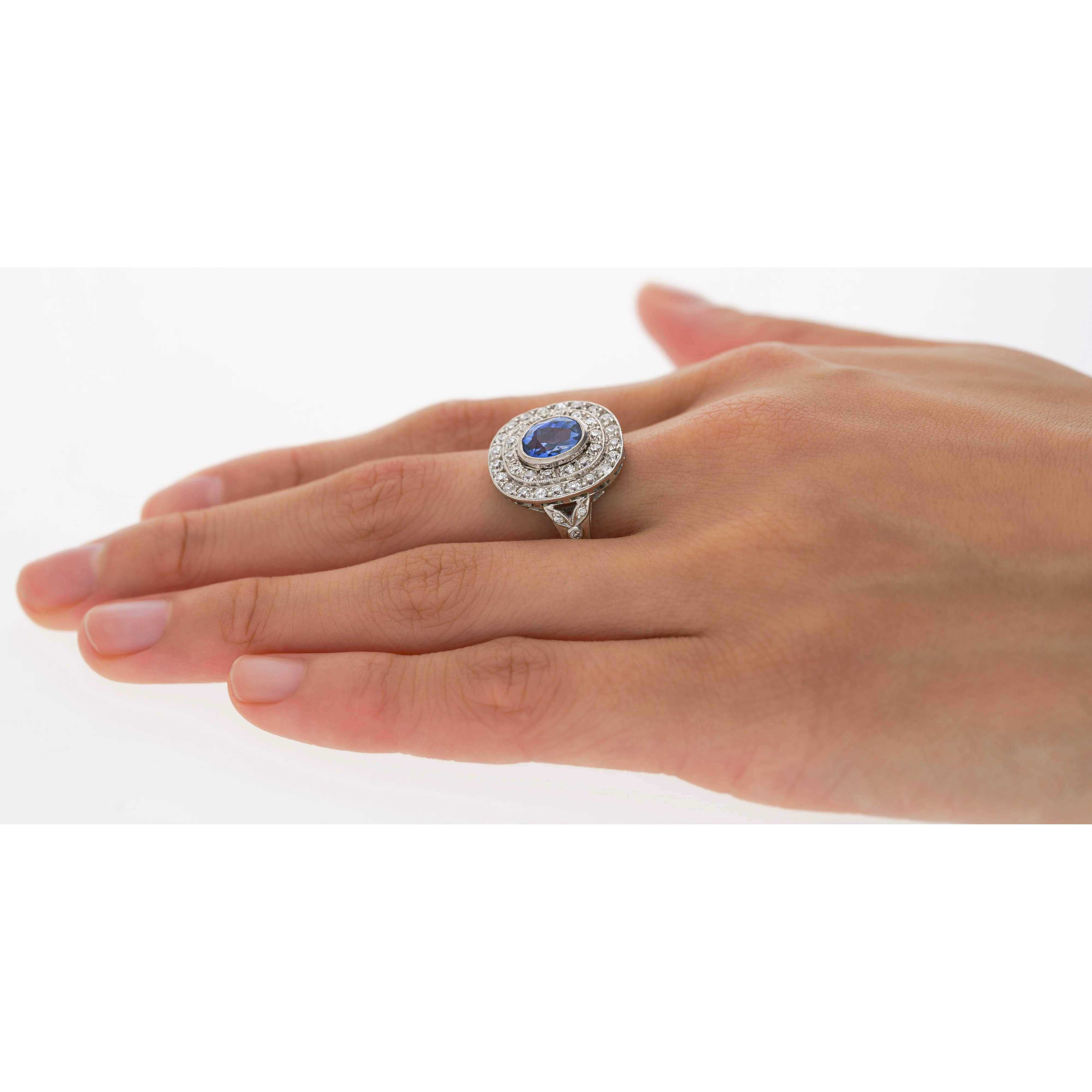 2.56 Carat No Heat Kashmir Blue Sapphire in Platinum Diamond Halo Ring - Image 7