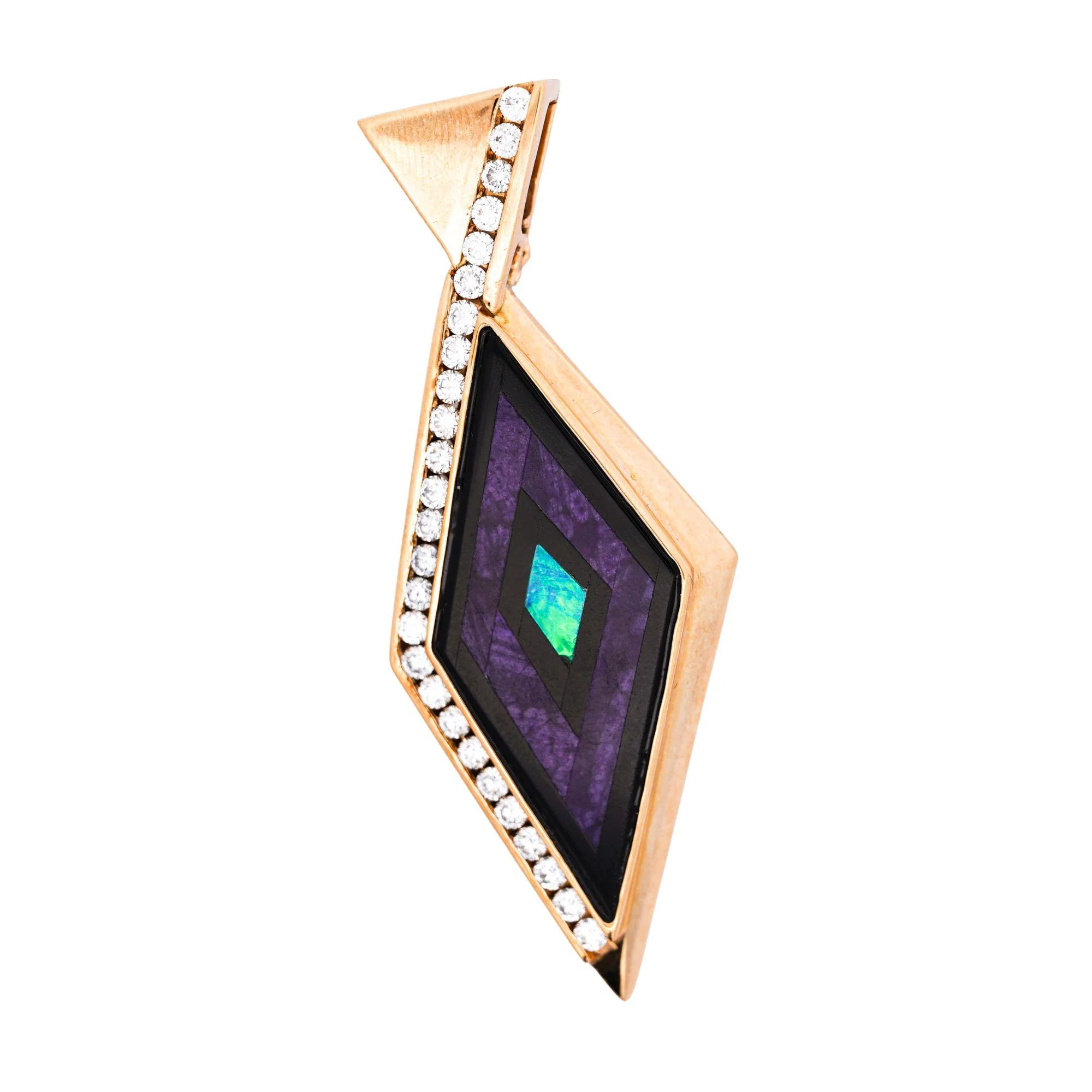 Intarsia Opal Malachite & Black Onyx with Diamond 14K Gold Pendant Necklace - Image 6