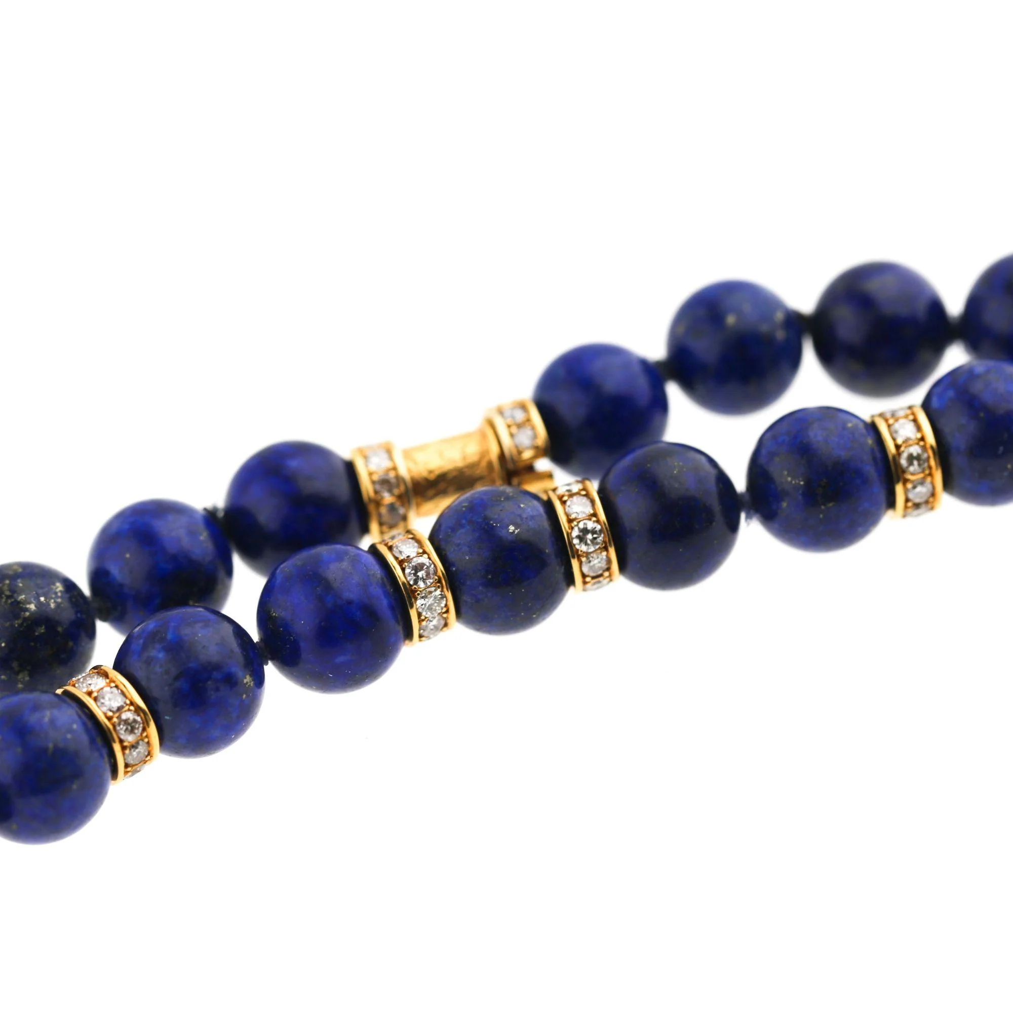 Lapis Lazuli Bead with Diamond Rondelles 18K Yellow Gold Necklace & Bracelet Set - Image 2