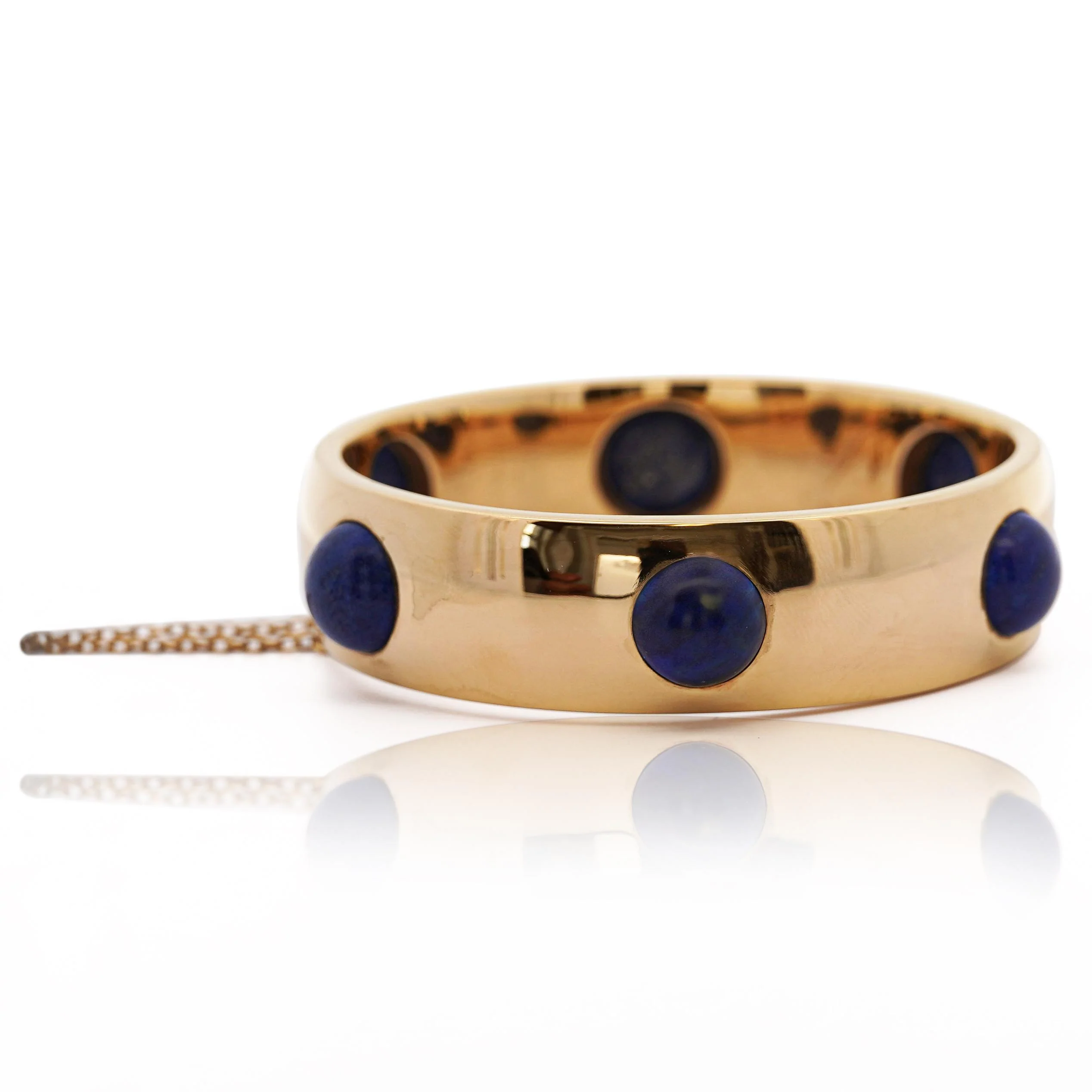 Lapis Lazuli Flush Set 18K Gold Bangle Bracelet - Image 5