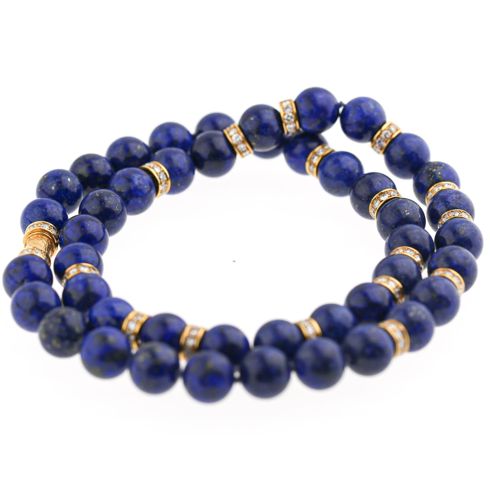 Lapis Lazuli with Diamond Rondelle Spacers 18K Yellow Gold Bead Necklace - Image 3