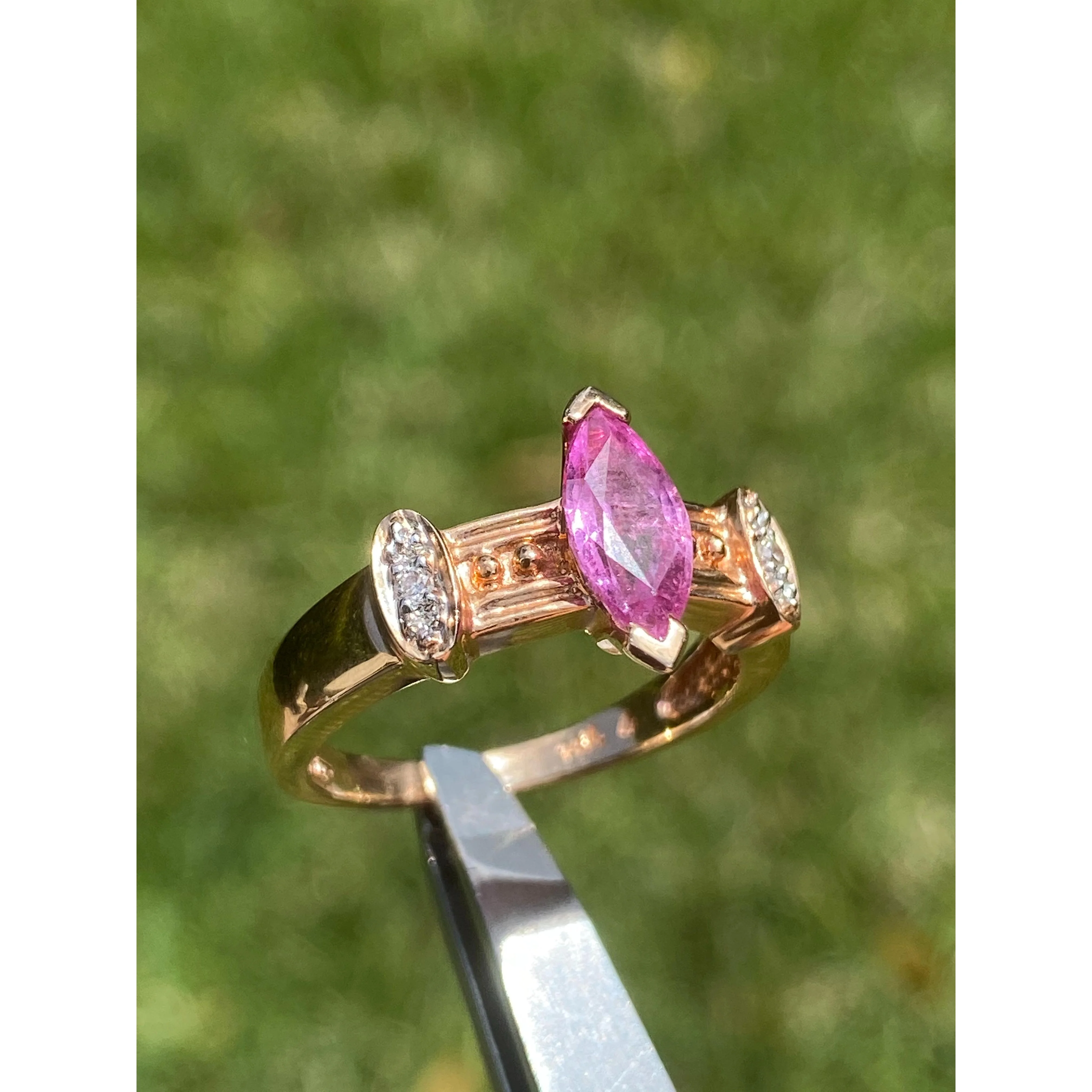 Marquise Cut Pink Sapphire in 14k Rose Gold Retro Style Ring - Image 3