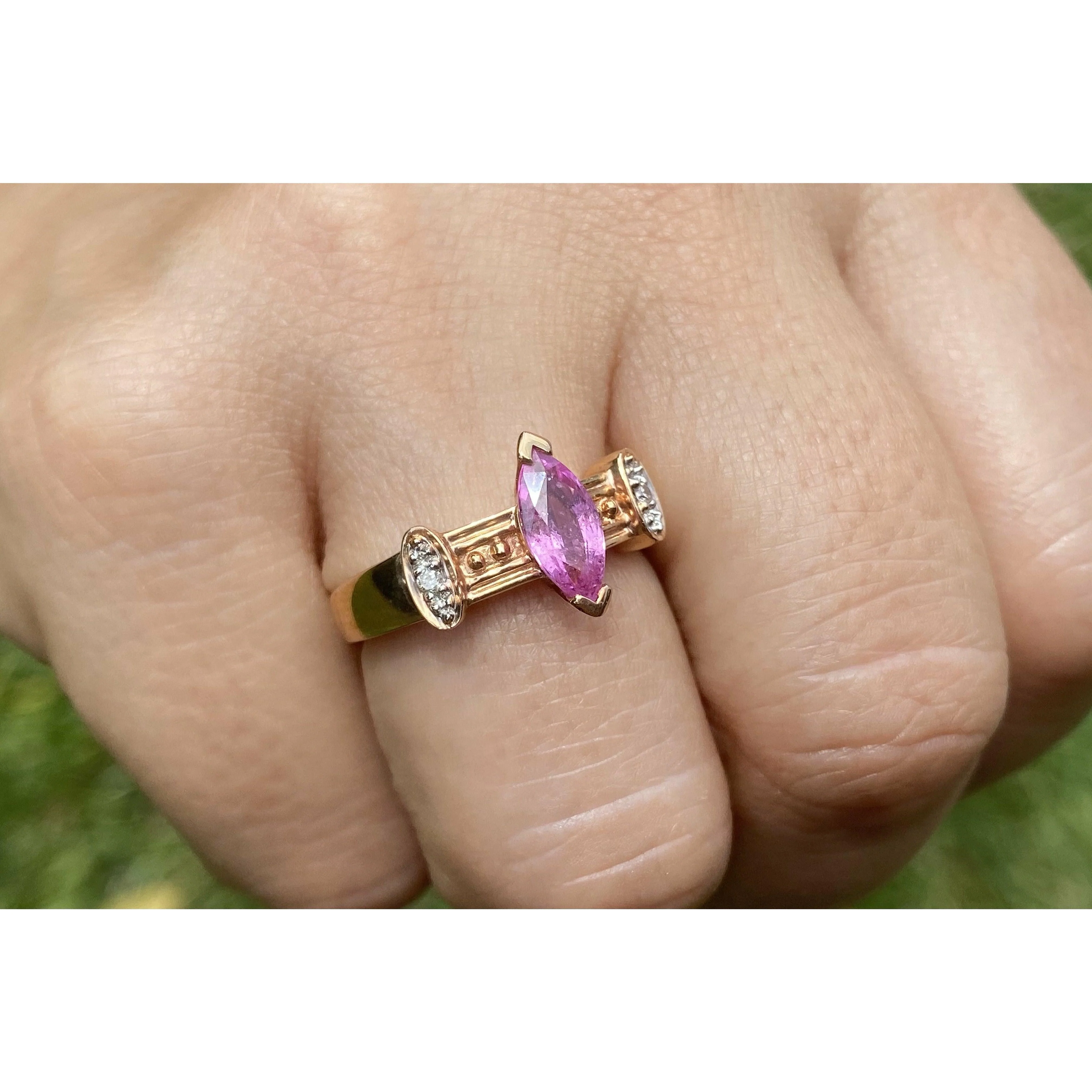 Marquise Cut Pink Sapphire in 14k Rose Gold Retro Style Ring - Image 4