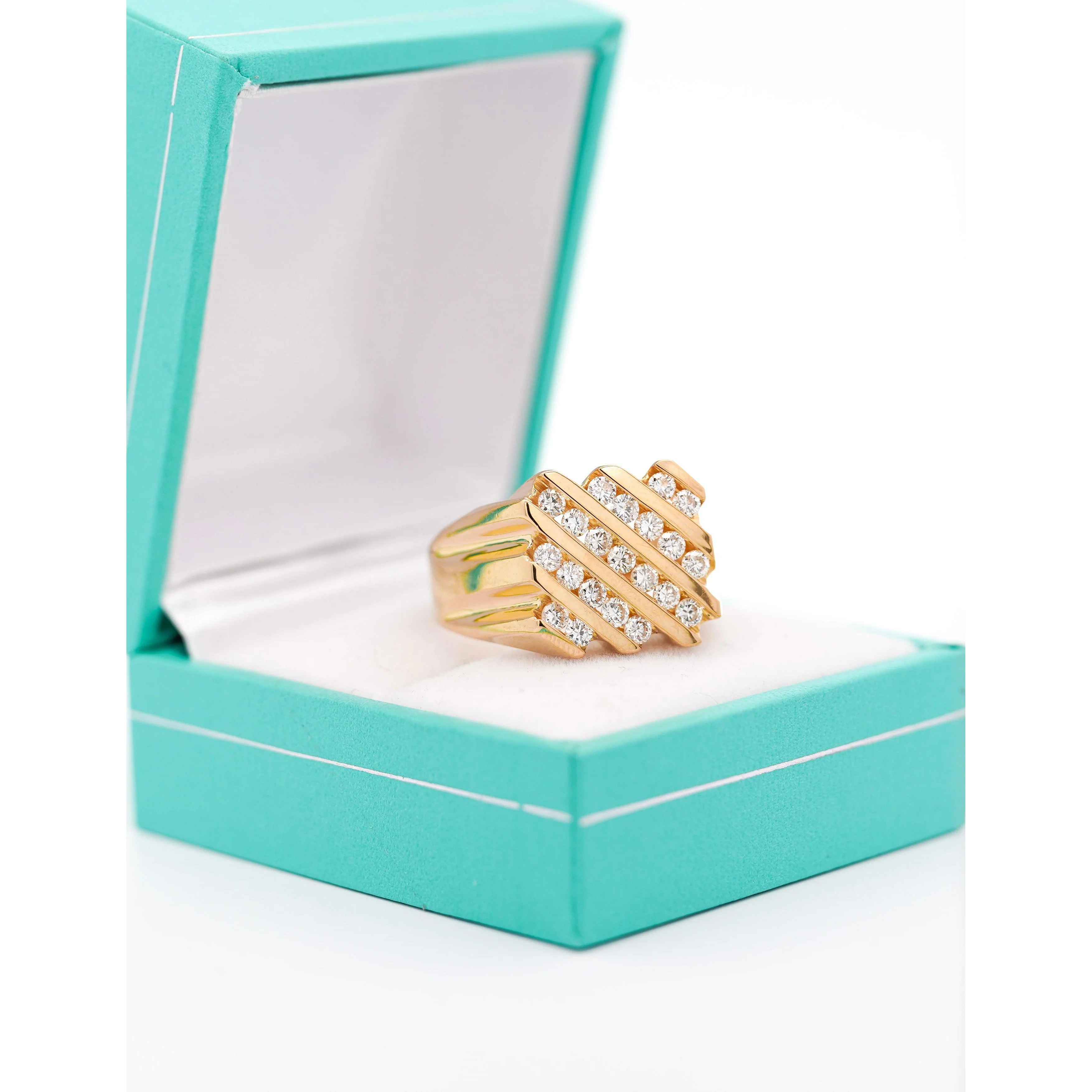 1.25 CTTW Channel Set Cluster Diamond Mens Ring in 14K Yellow Gold - Image 5