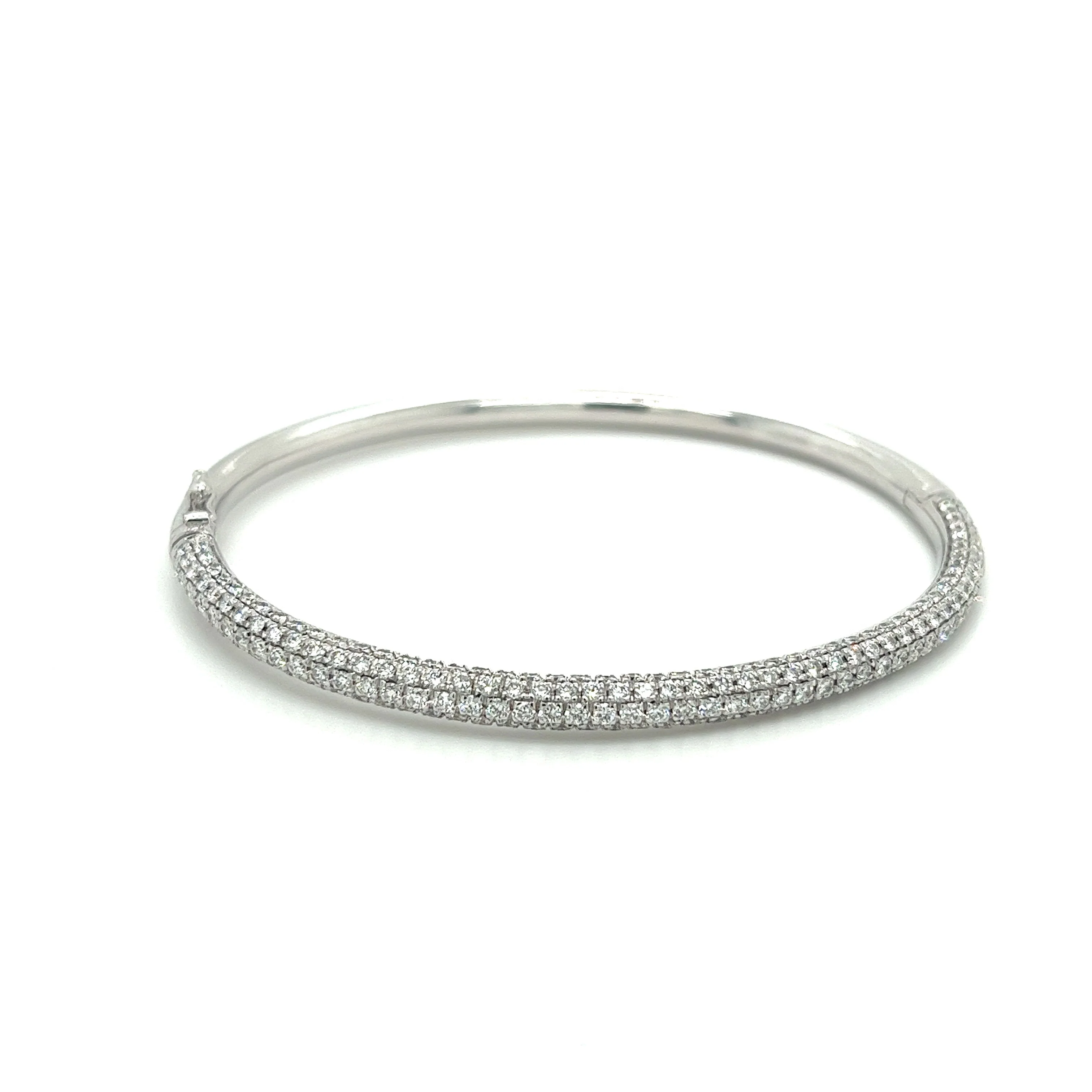 18K White Gold 3.7 Carat Round Cut Micro Pave Natural Diamond Bangle Bracelet - Image 2