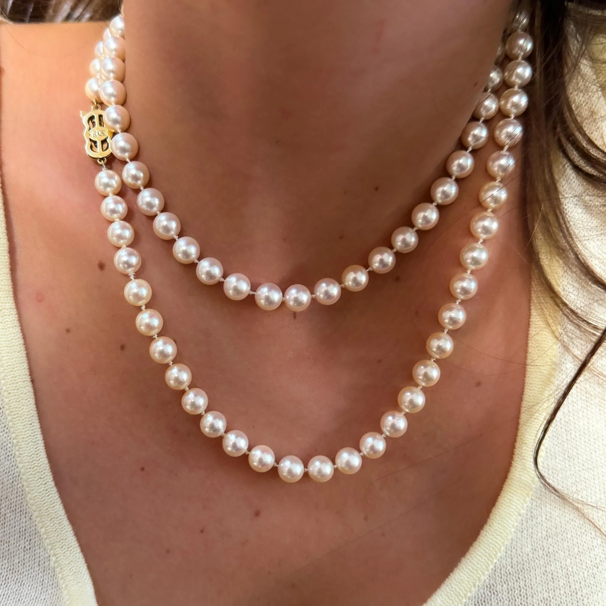 Mikimoto Signed 33-Inch Akoya Pearl 18k Gold Bead Necklace - Image 2