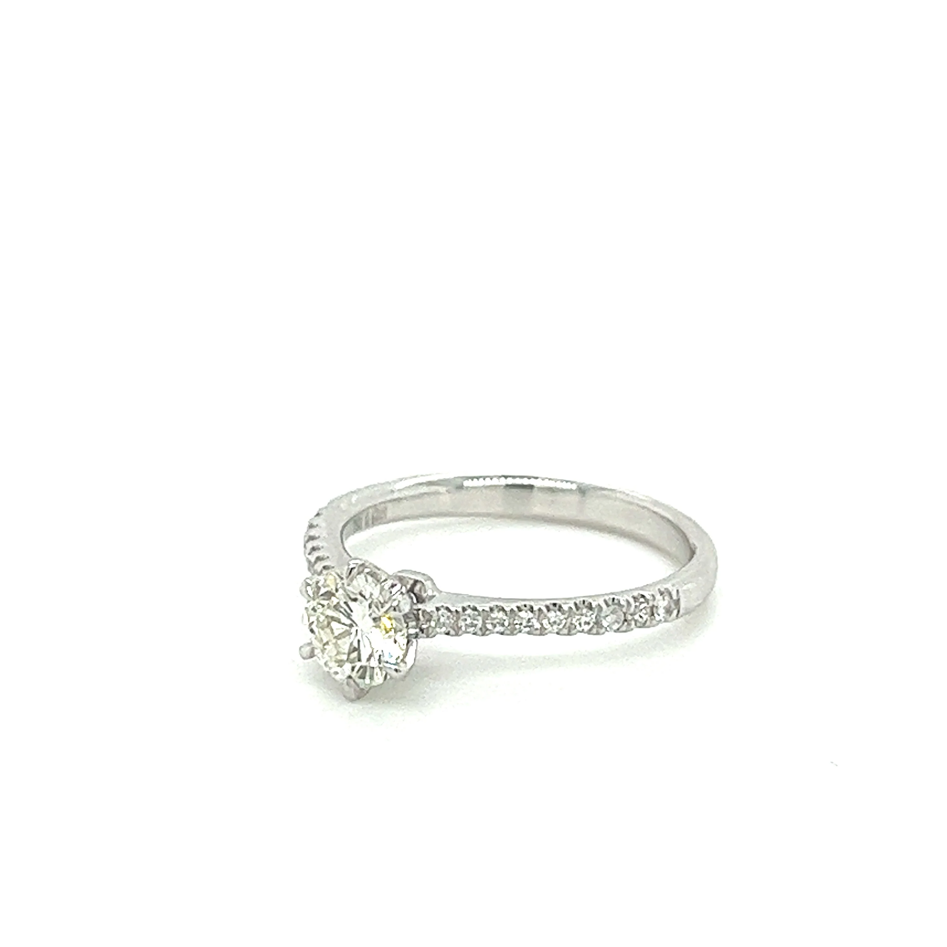 Natural 0.60 Carat Diamond Engagement Ring with 6-prong Straight Shank Diamond Sides in 18K White Gold - Image 5