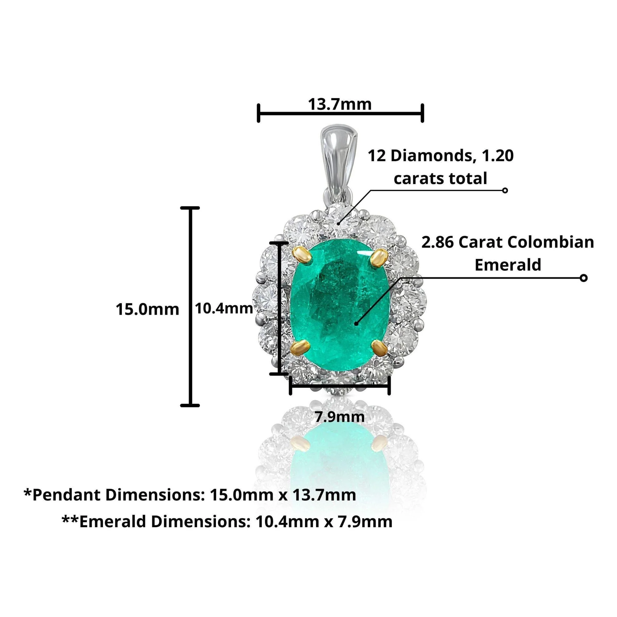 Natural 3 Carat Emerald & Diamond Halo 14K White Gold Pendant - Image 4