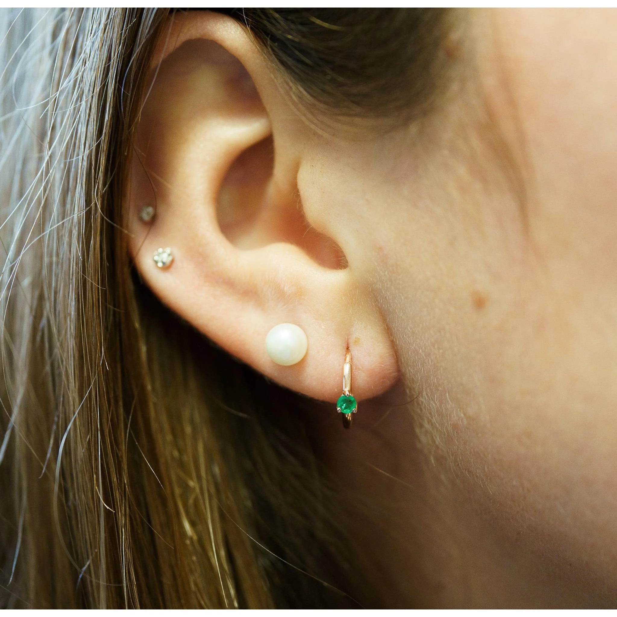Natural Emerald Huggie Earrings in 14K Yellow Gold - Image 4