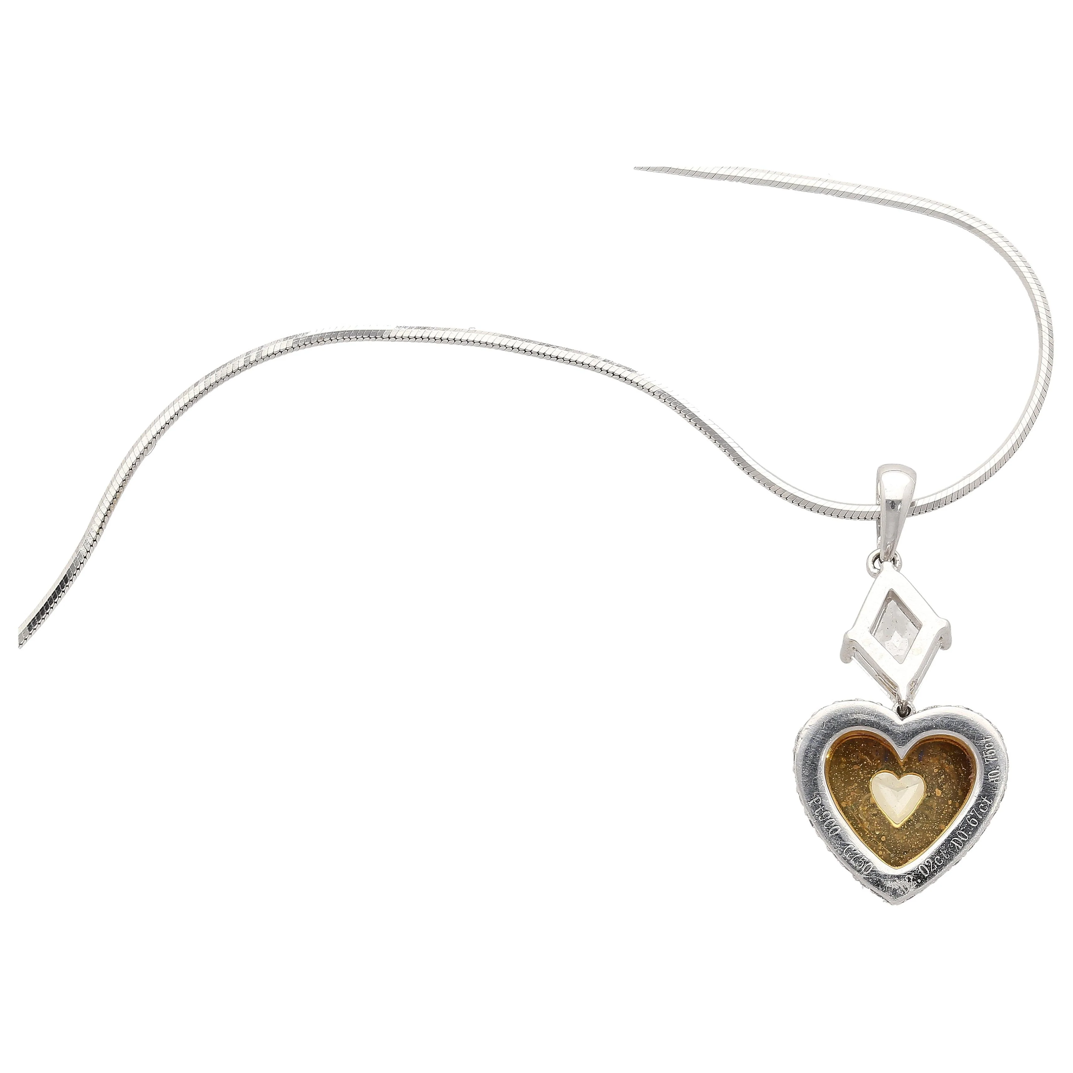 Natural GIA Certified 2.02 Carat Fancy Yellow Diamond Heart Platinum Necklace - Image 7