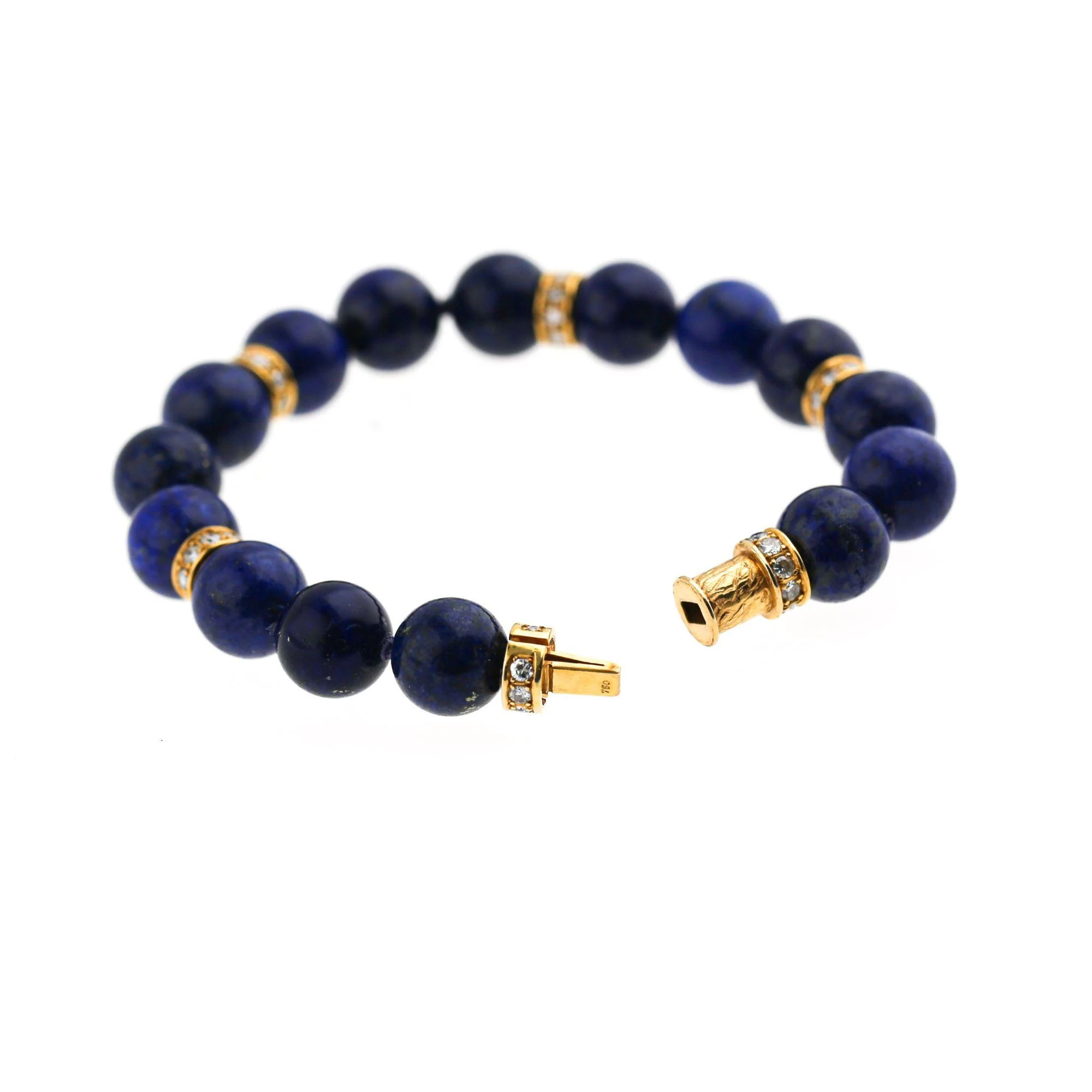 Natural Lapis Lazuli 15 Bead 52 Diamond Rondelle 18K Gold 8 Inch Bracelet - Image 3