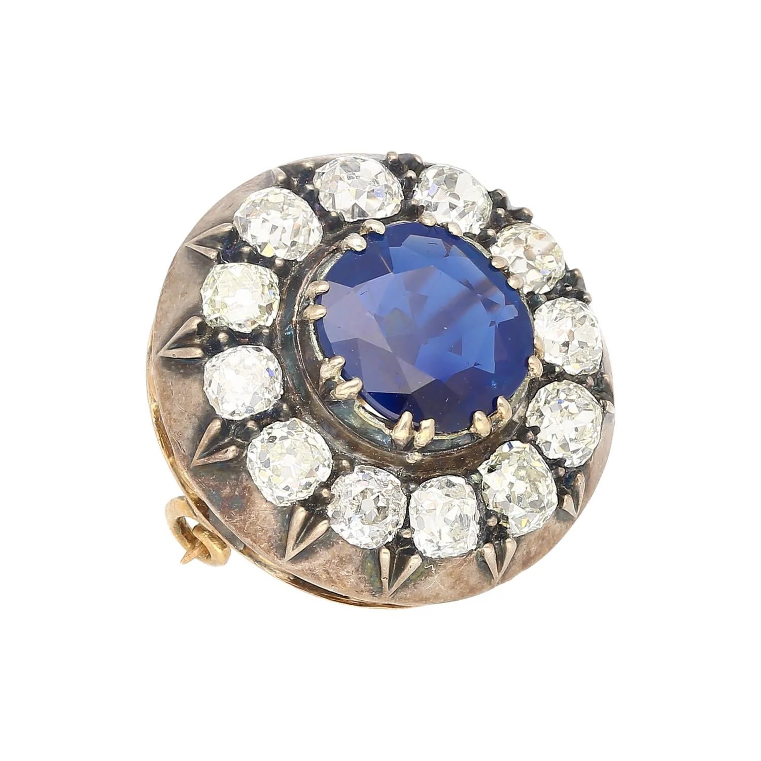 Victorian Era 3.82 Carat No Heat Sapphire and Diamond GRS Certified Brooch - Image 2