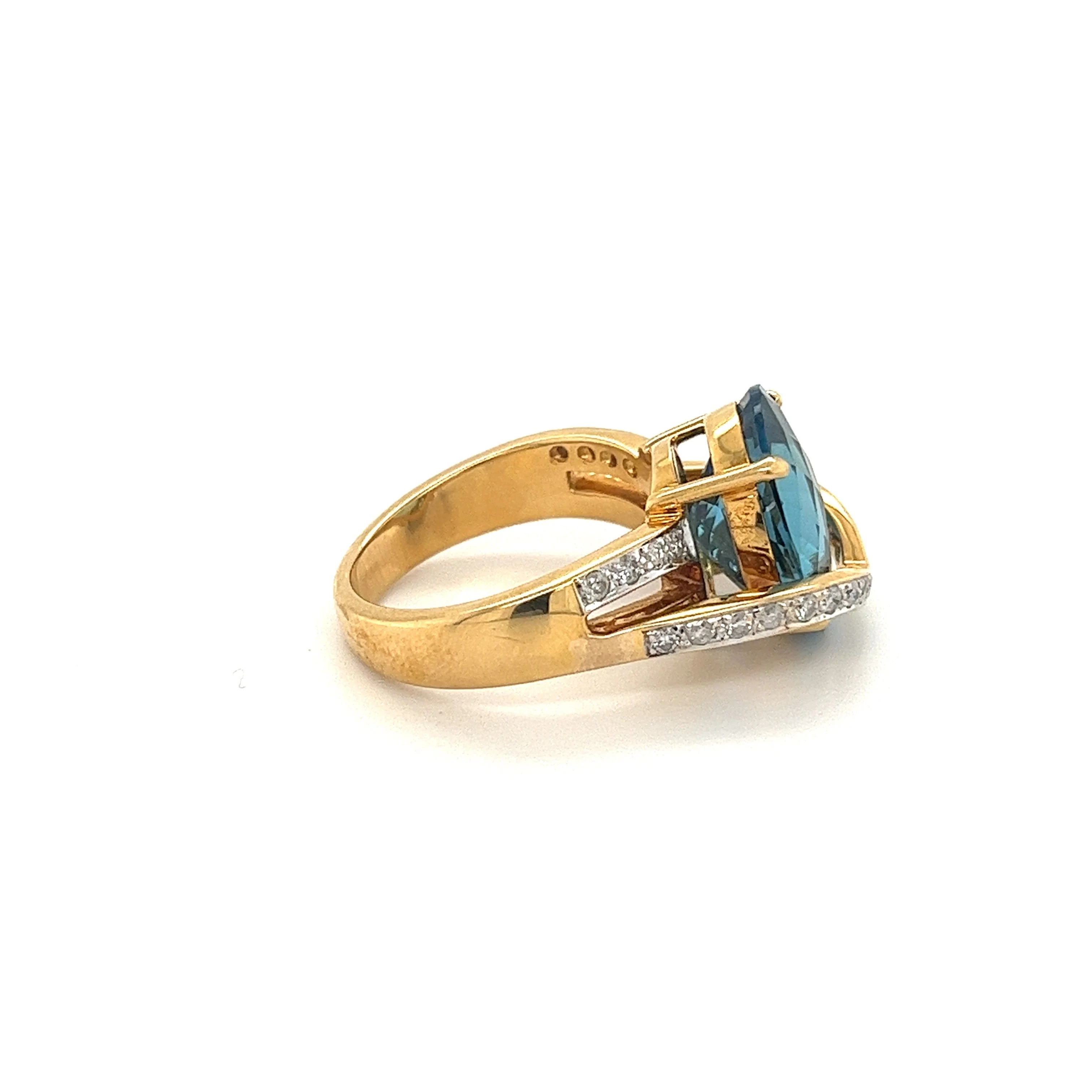 Overlap Bypass Blue Topaz and Diamond Cocktail Ring for Women - Image 3