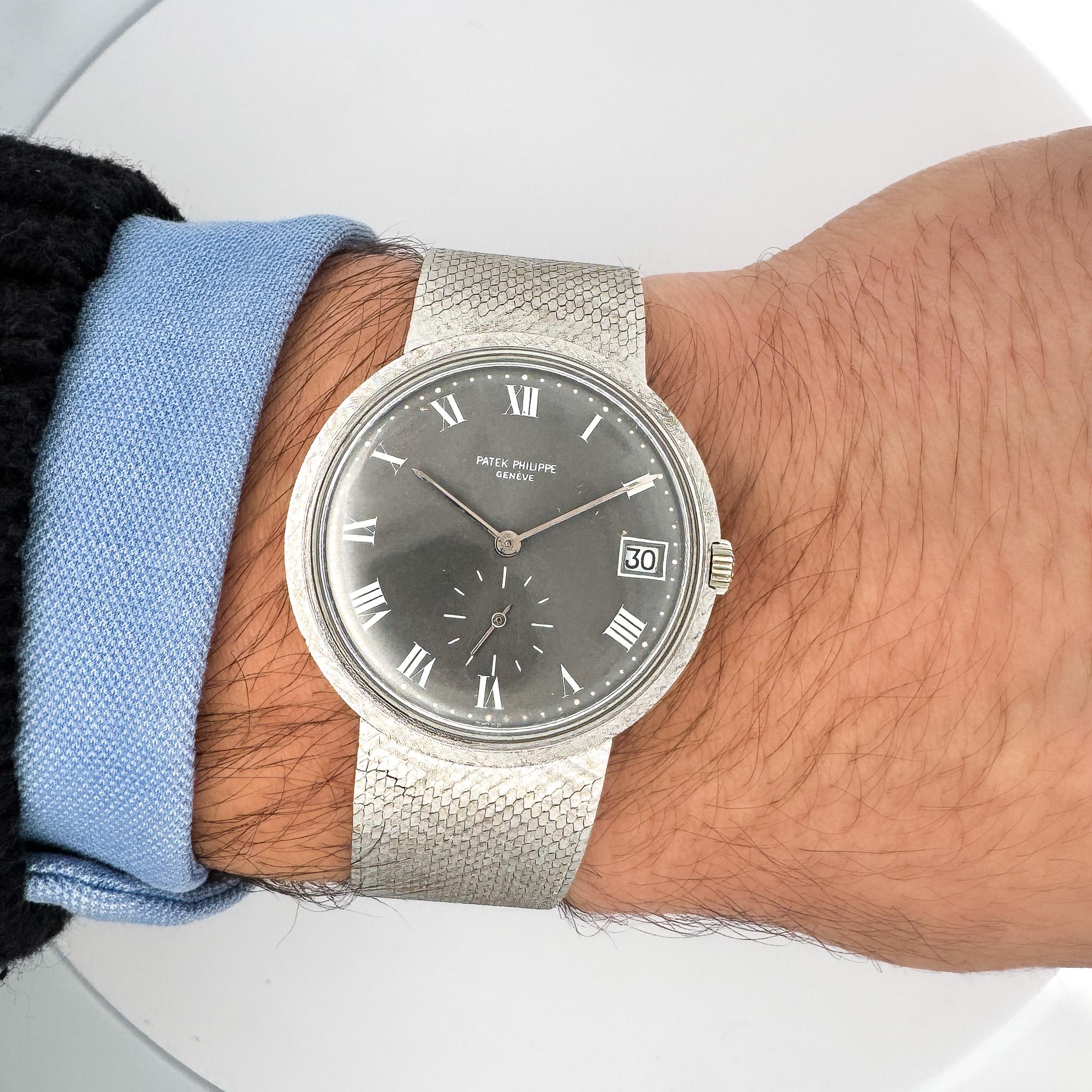 Patek Philippe Calatrava 35MM 18K White Gold Mesh Bracelet Gray Dial Watch - Image 7