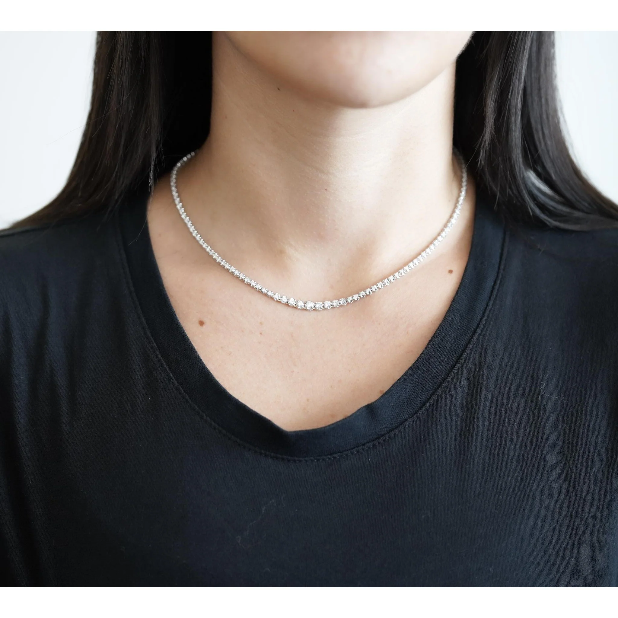 Platinum 3 Carat Diamond Graduated Tennis Choker Necklace - Image 4