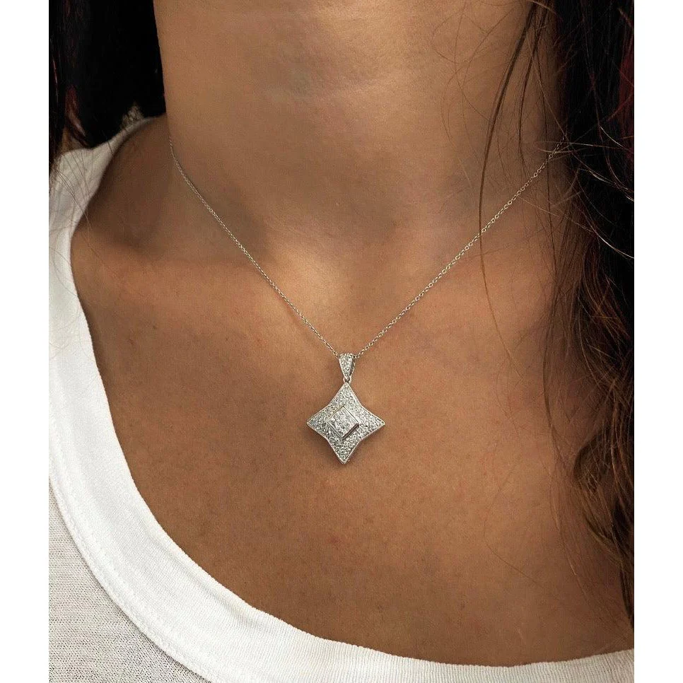 Princess Cut White Gold Diamond Star Necklace in 18k White Gold - Image 5