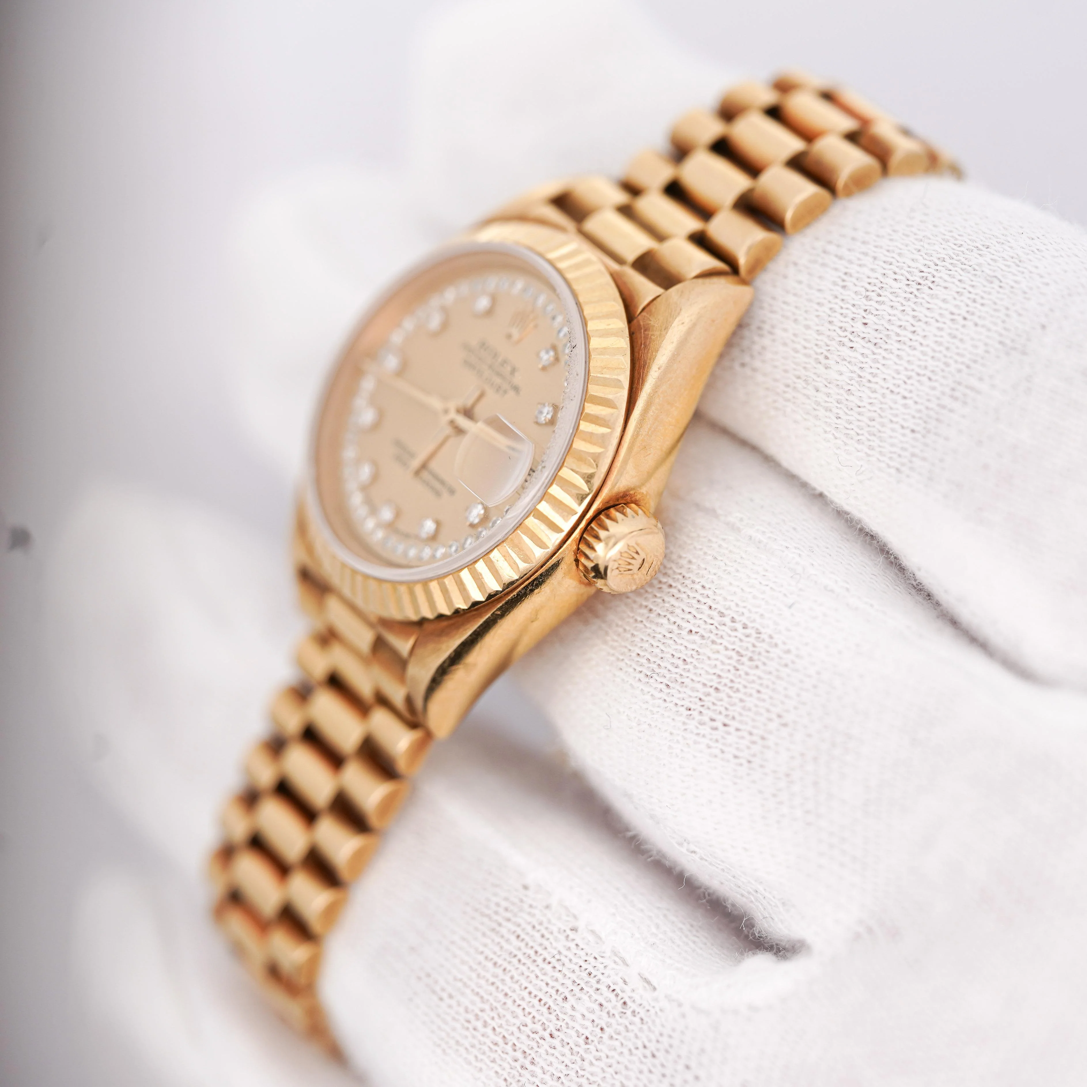 Rolex Datejust Presidential Champagne 18K Gold Diamond Dial Fluted Watch - Image 8