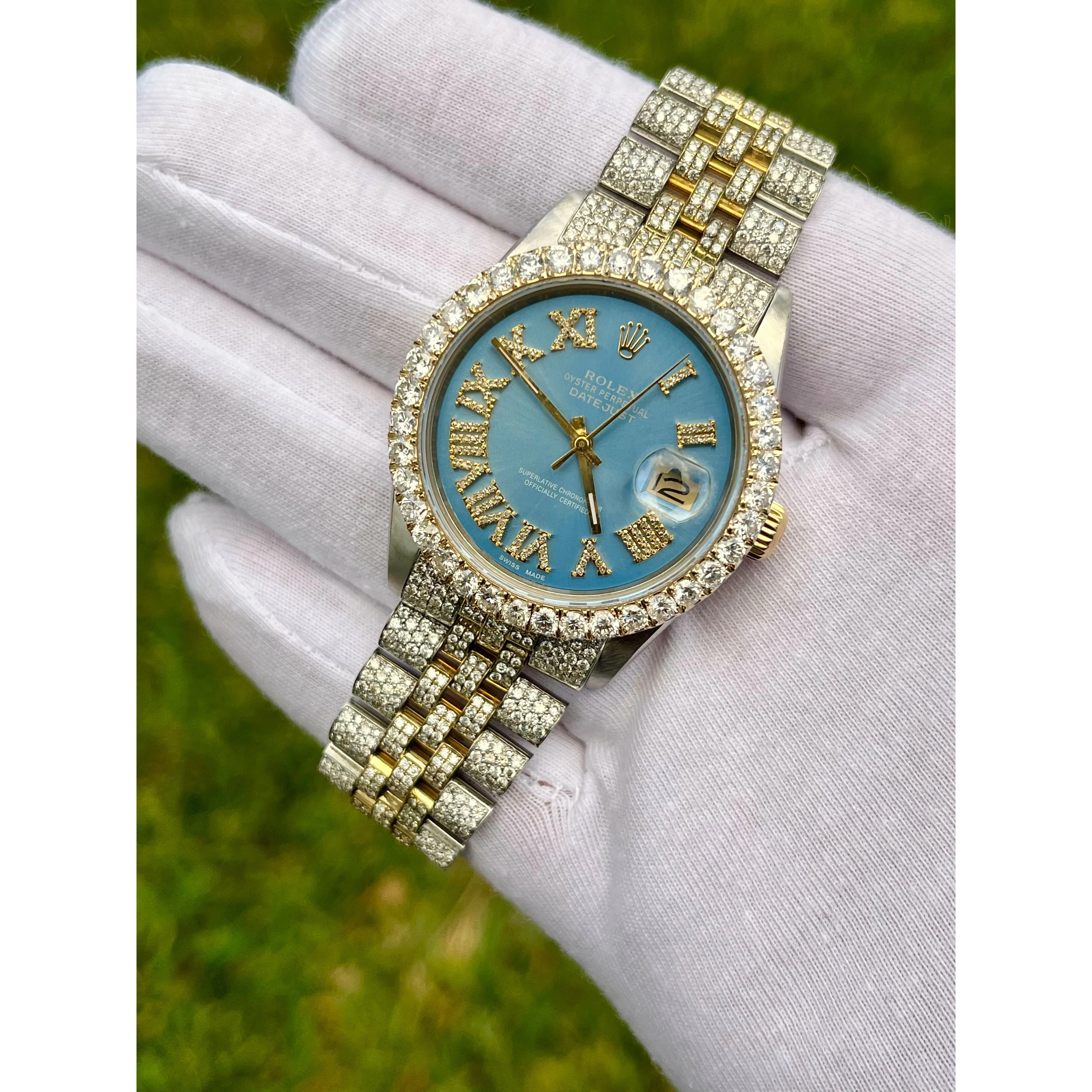 Rolex Tiffany Blue Fully Iced Out Diamond Datejust Watch - Image 8