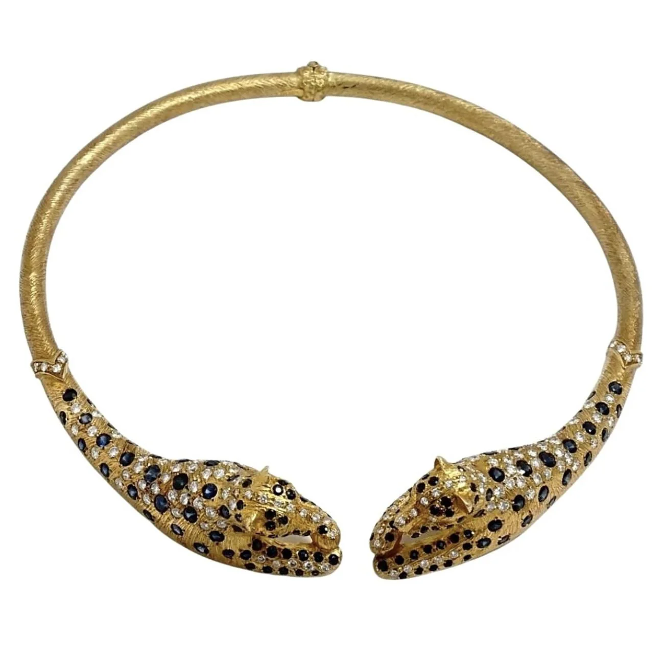 Sapphire and Diamond 18K Gold Leopard Motif Choker Necklace - Image 6