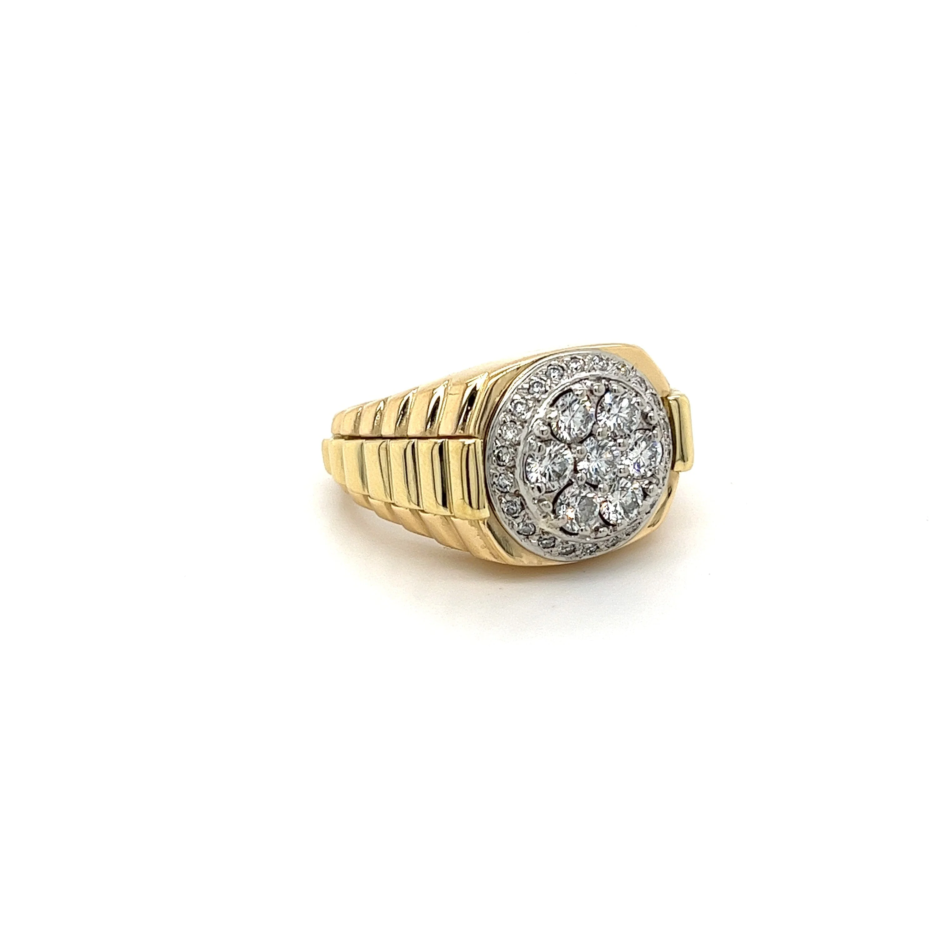 Signet Style Natural Round Diamond Cluster Mens Ring in 18k Gold - Image 2