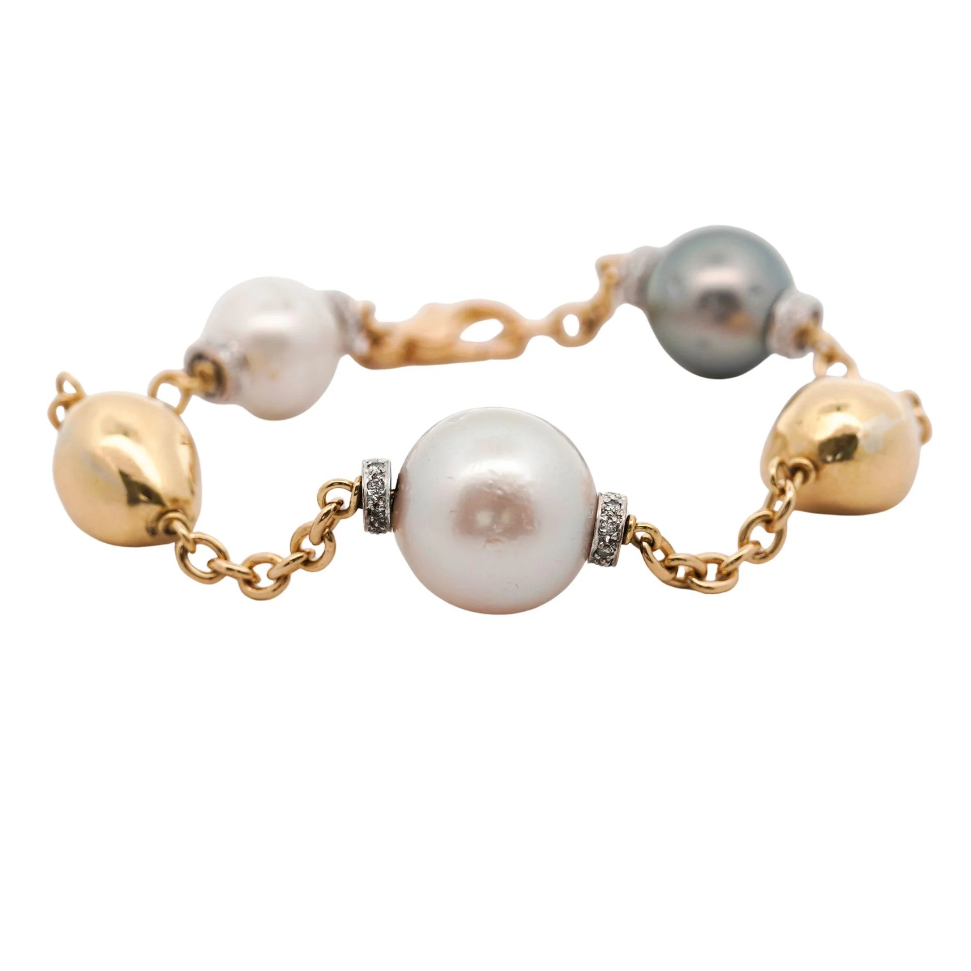 South Sea and Akoya Pearl With Gold Beads 18K Gold Station Bracelet - Image 2