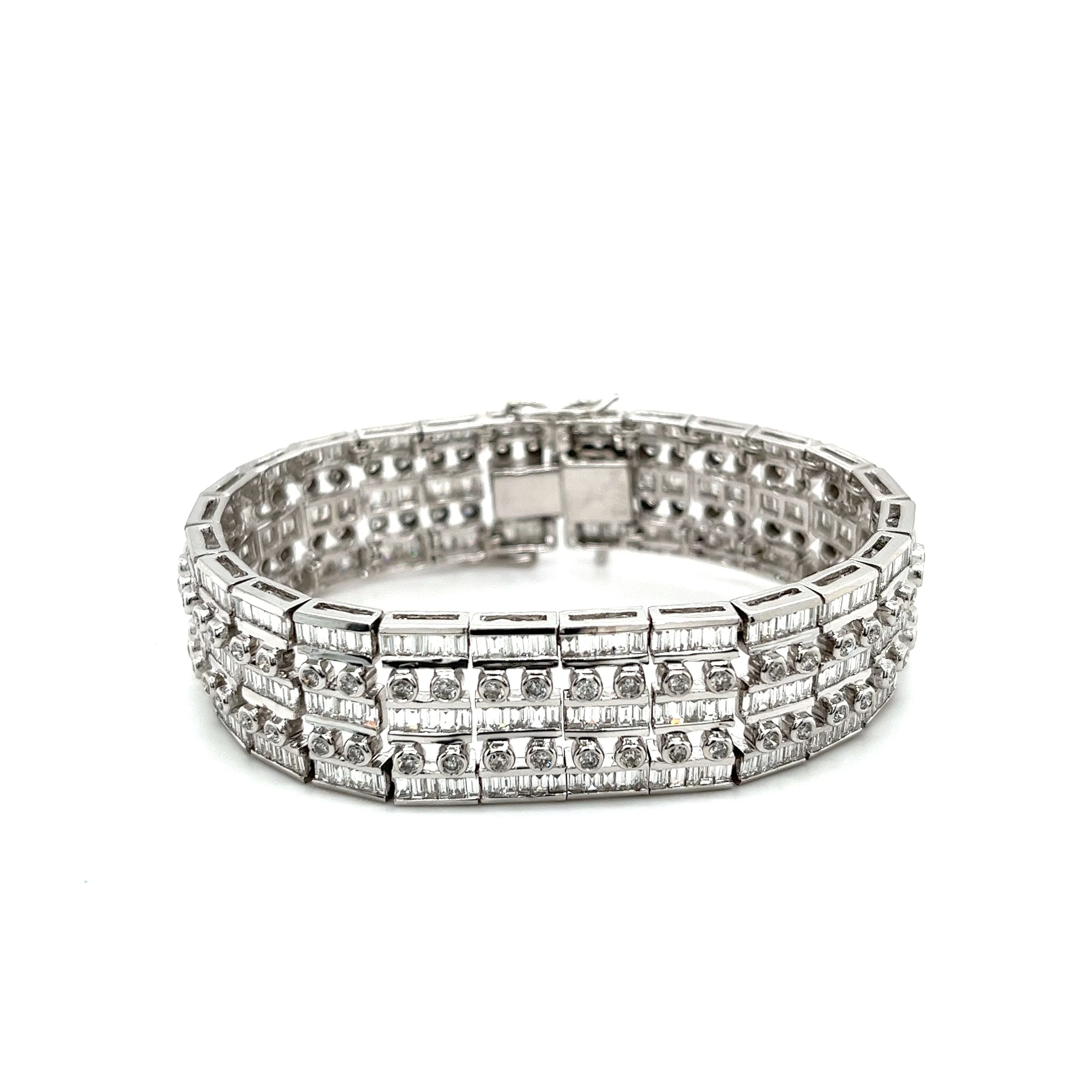Unisex 18k Solid White Gold Baguette and Round Cut Natural Diamond 5-Row Multi Link Bracelet - Image 7