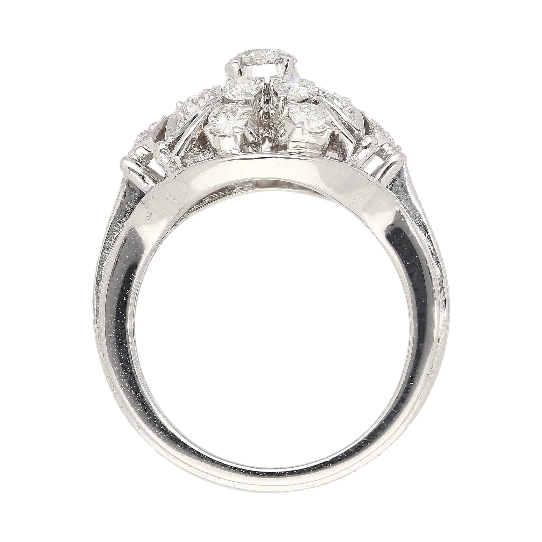 Vintage 1.30 Carat Old Euro-Cut Diamond Flower Ring in 14k White Gold - Image 5