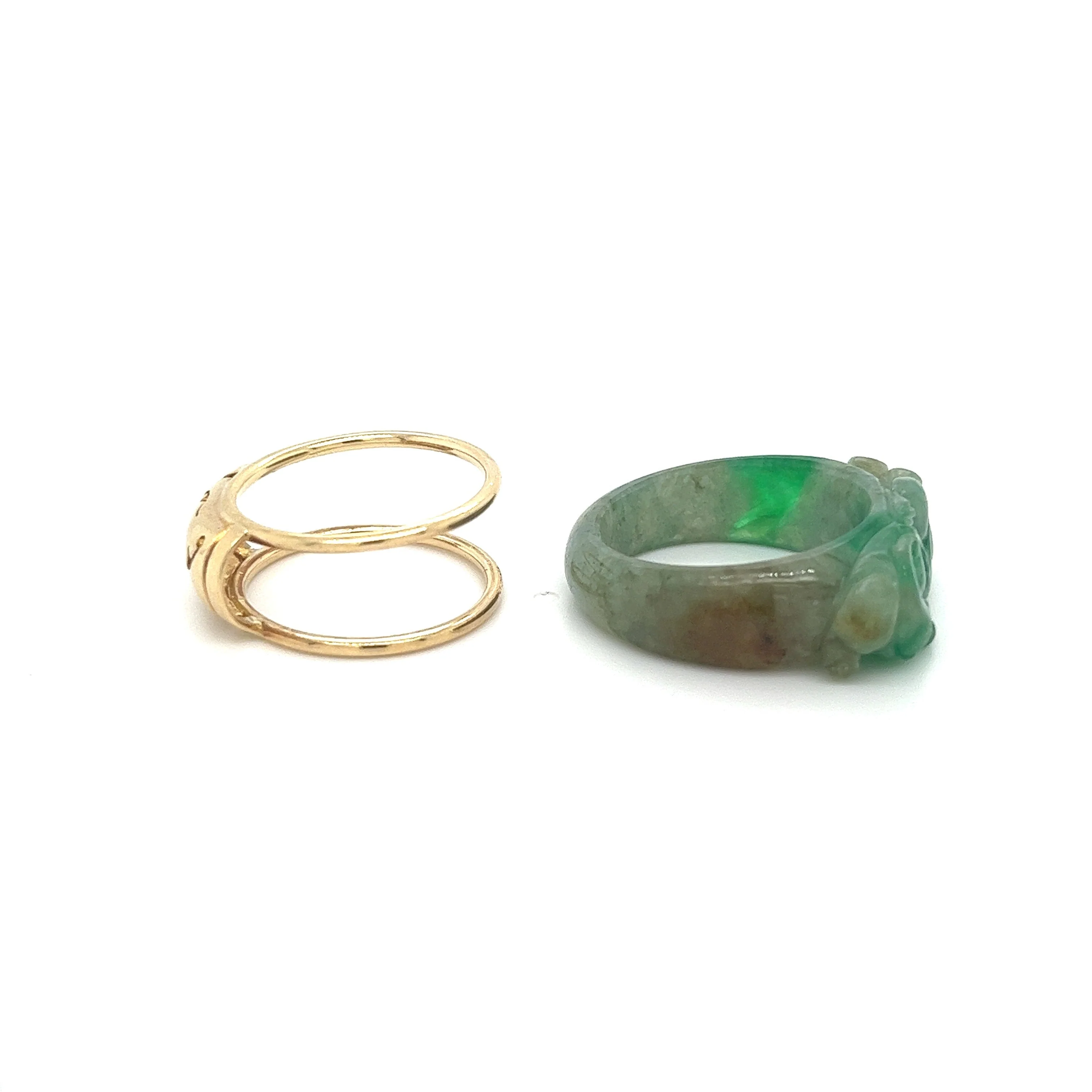 Vintage 14K Yellow Gold Detachable Carved Jadeite Jade Ring - Image 2