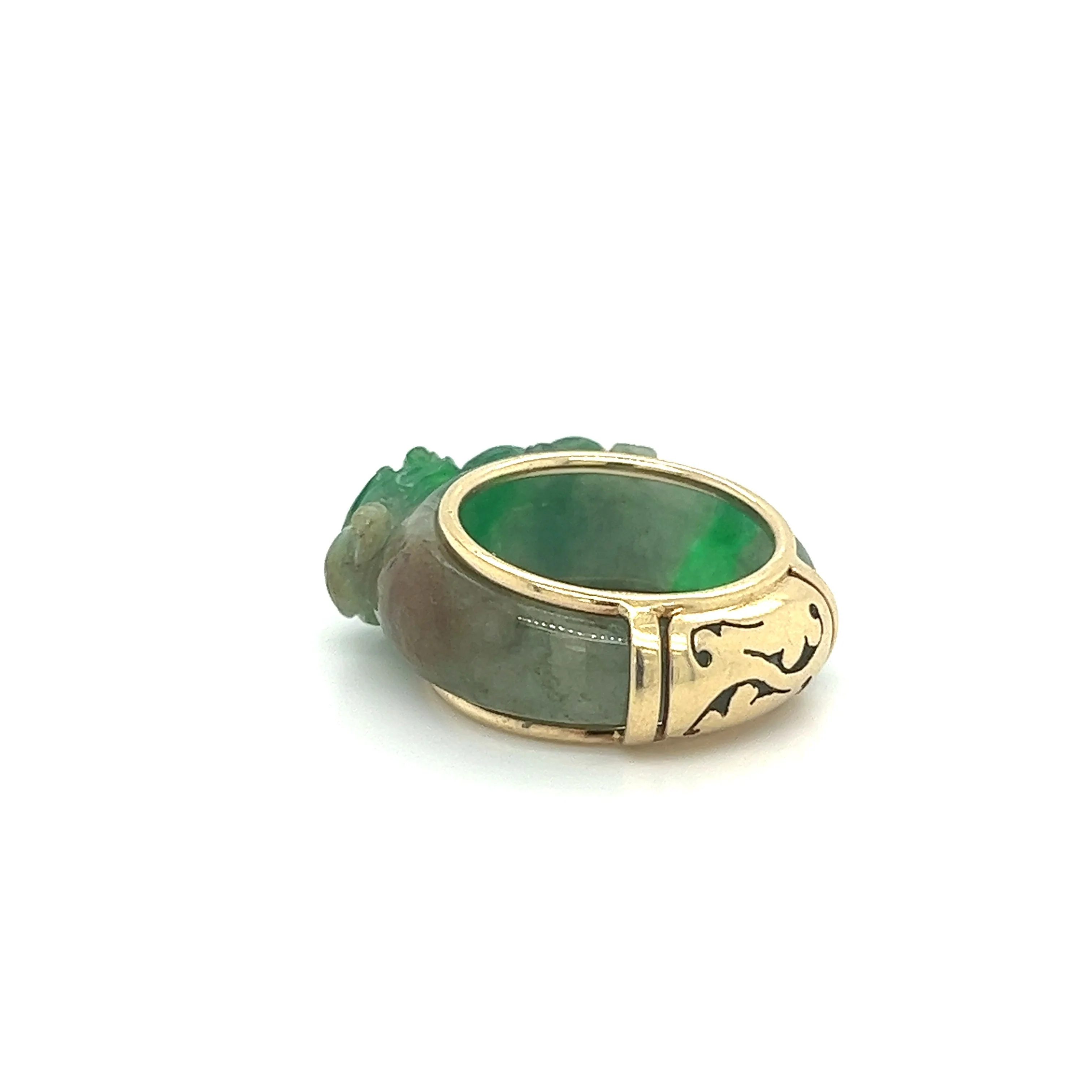 Vintage 14K Yellow Gold Detachable Carved Jadeite Jade Ring - Image 4