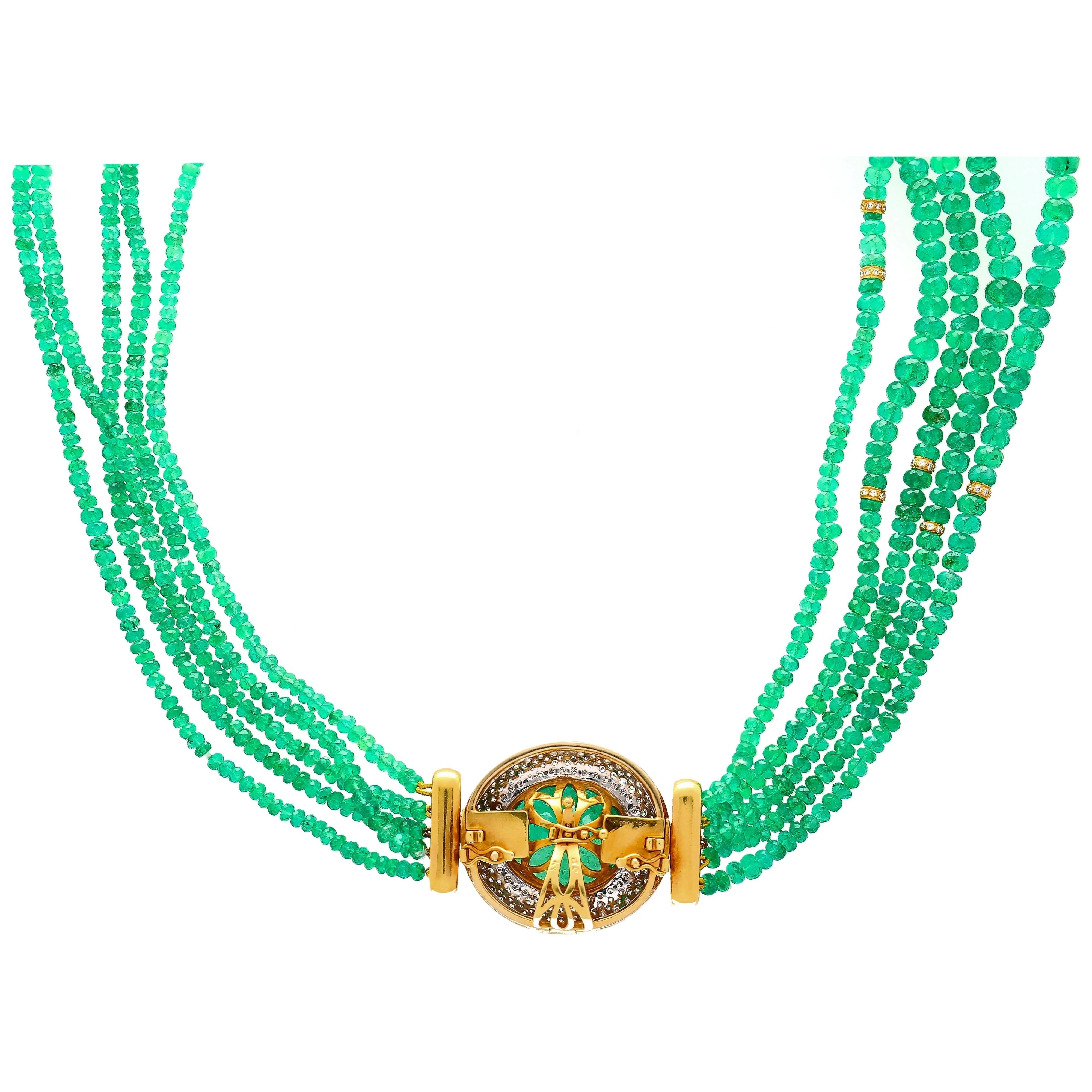 Vintage 300 Carat Natural Emerald Bead 18K Necklace 22 Inch - Image 4
