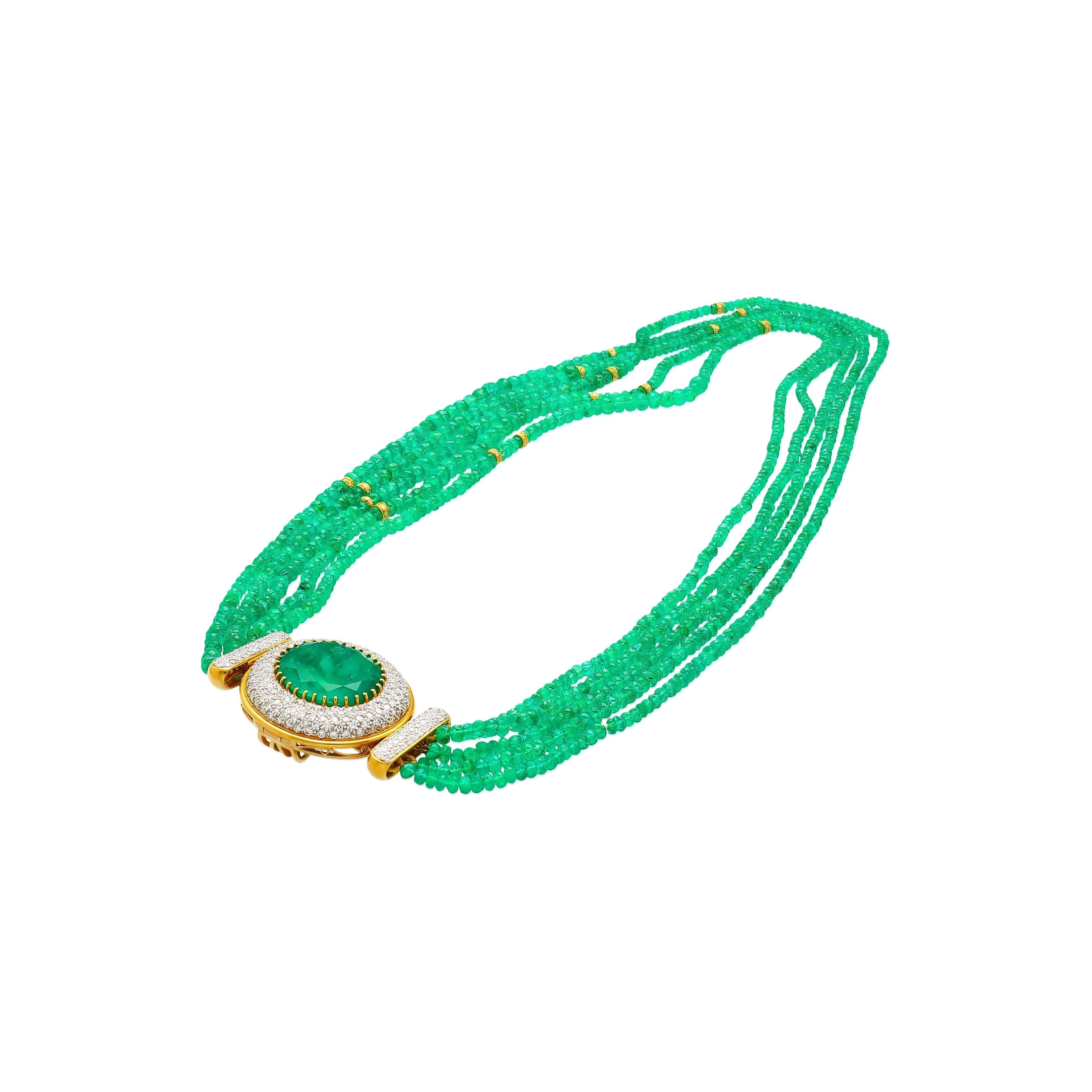 Vintage 300 Carat Natural Emerald Bead 18K Necklace 22 Inch - Image 5