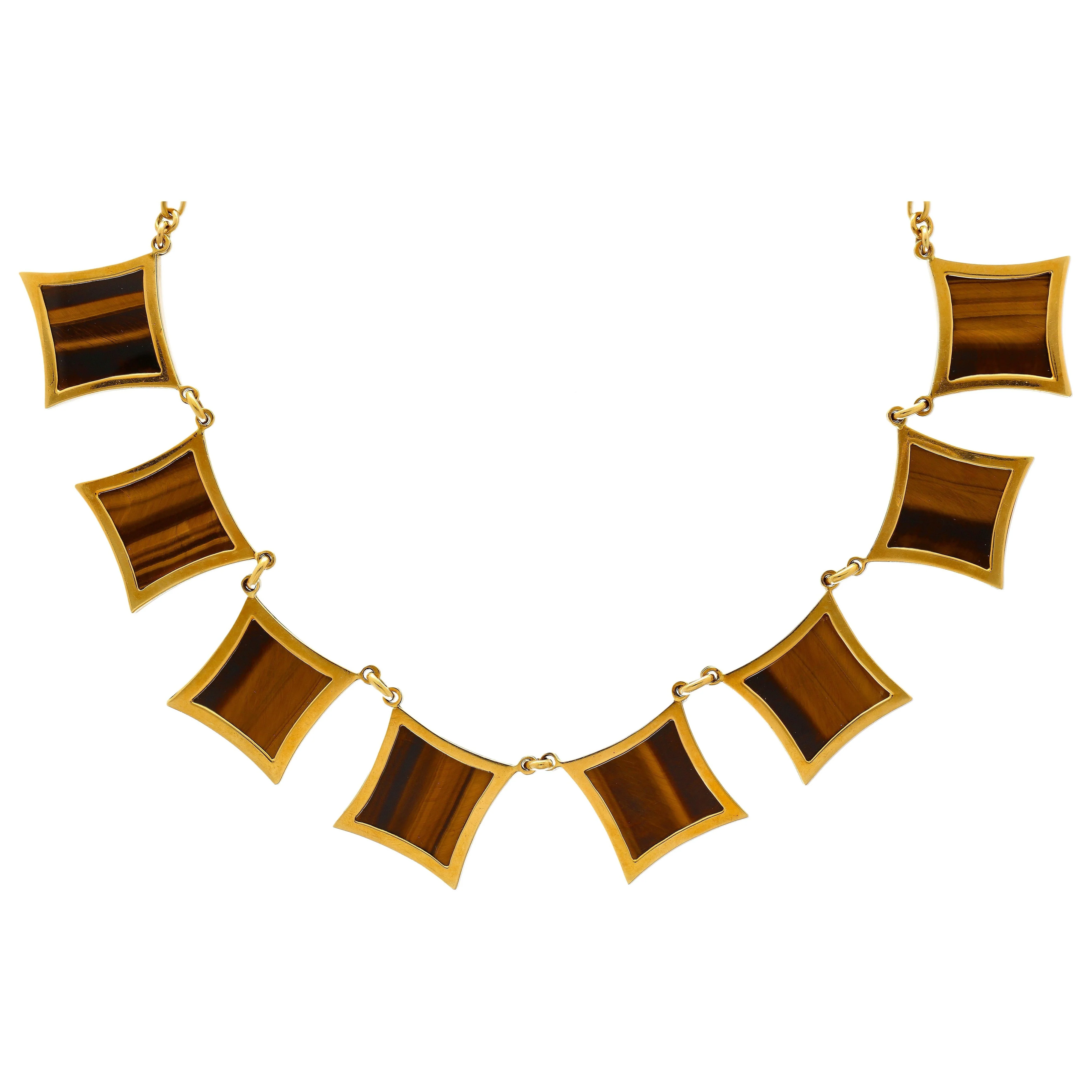 Vintage Tigers Eye Quartz and 18K Gold Necklace, G. Vascellari Signed - Image 2