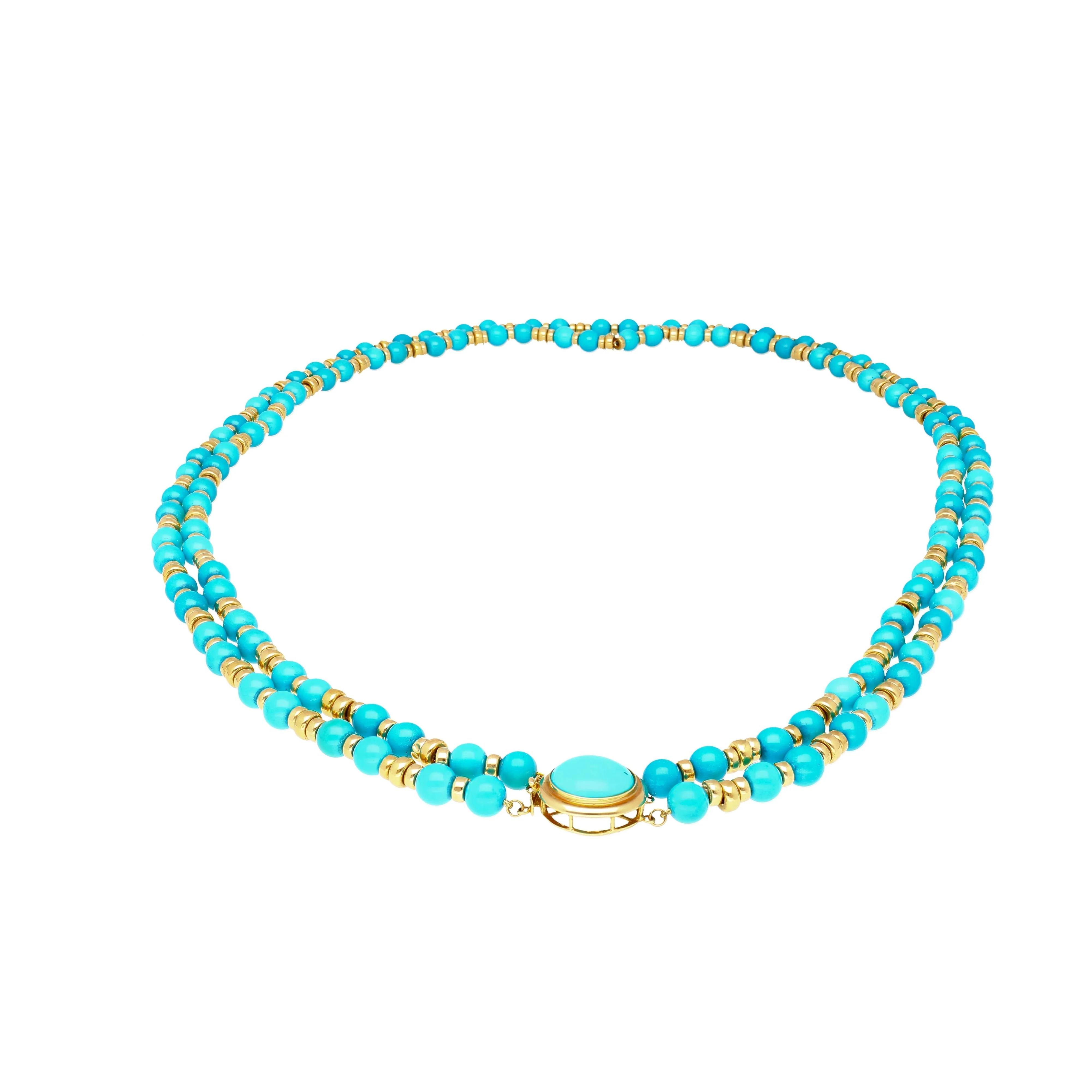 Vintage Turquoise and 14k Gold Bead & Pendant Necklace - Image 5